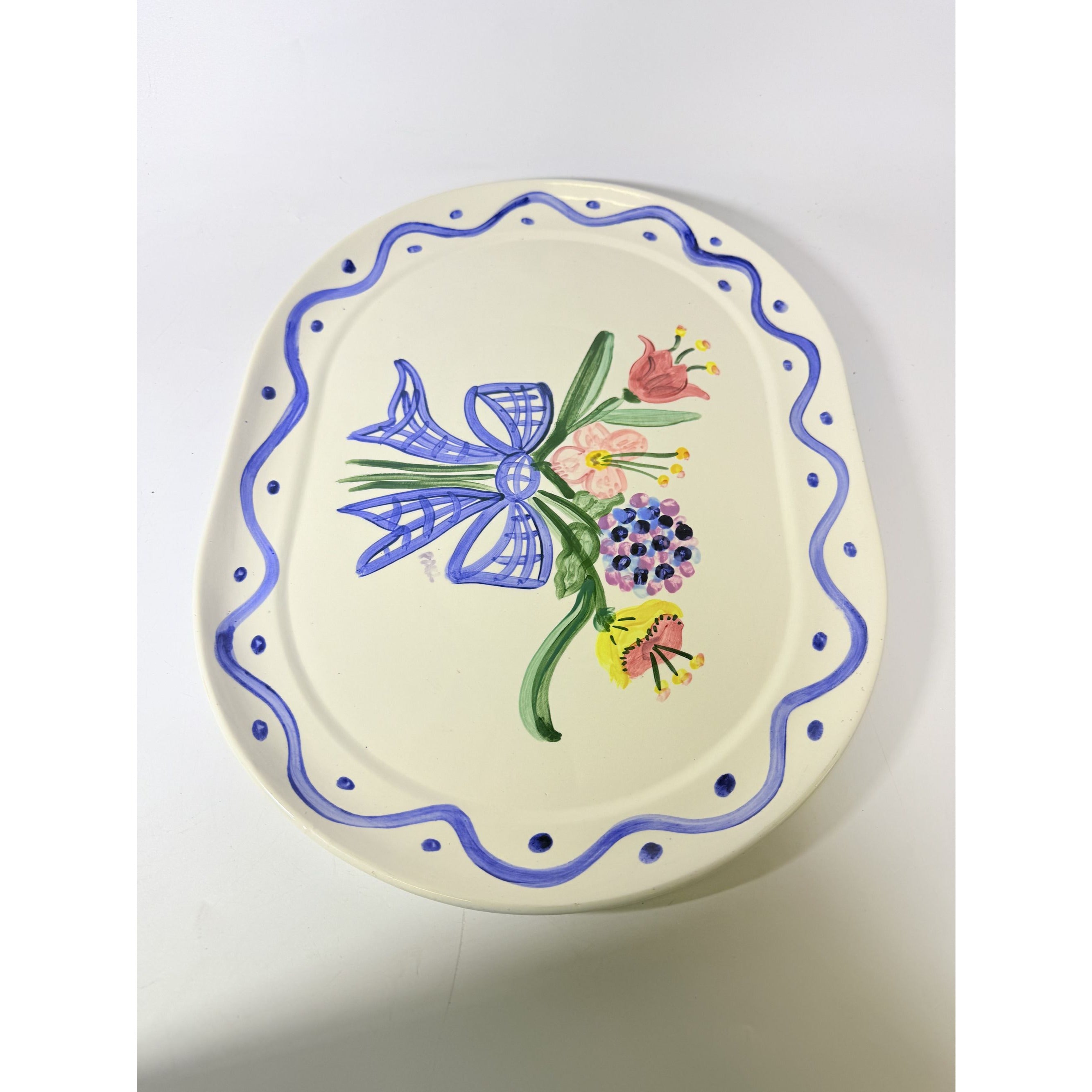 Serving Platter Hand Painted Flowers Made in Charleston PAKL Hostess Pieces Gallery Wall Art Floral