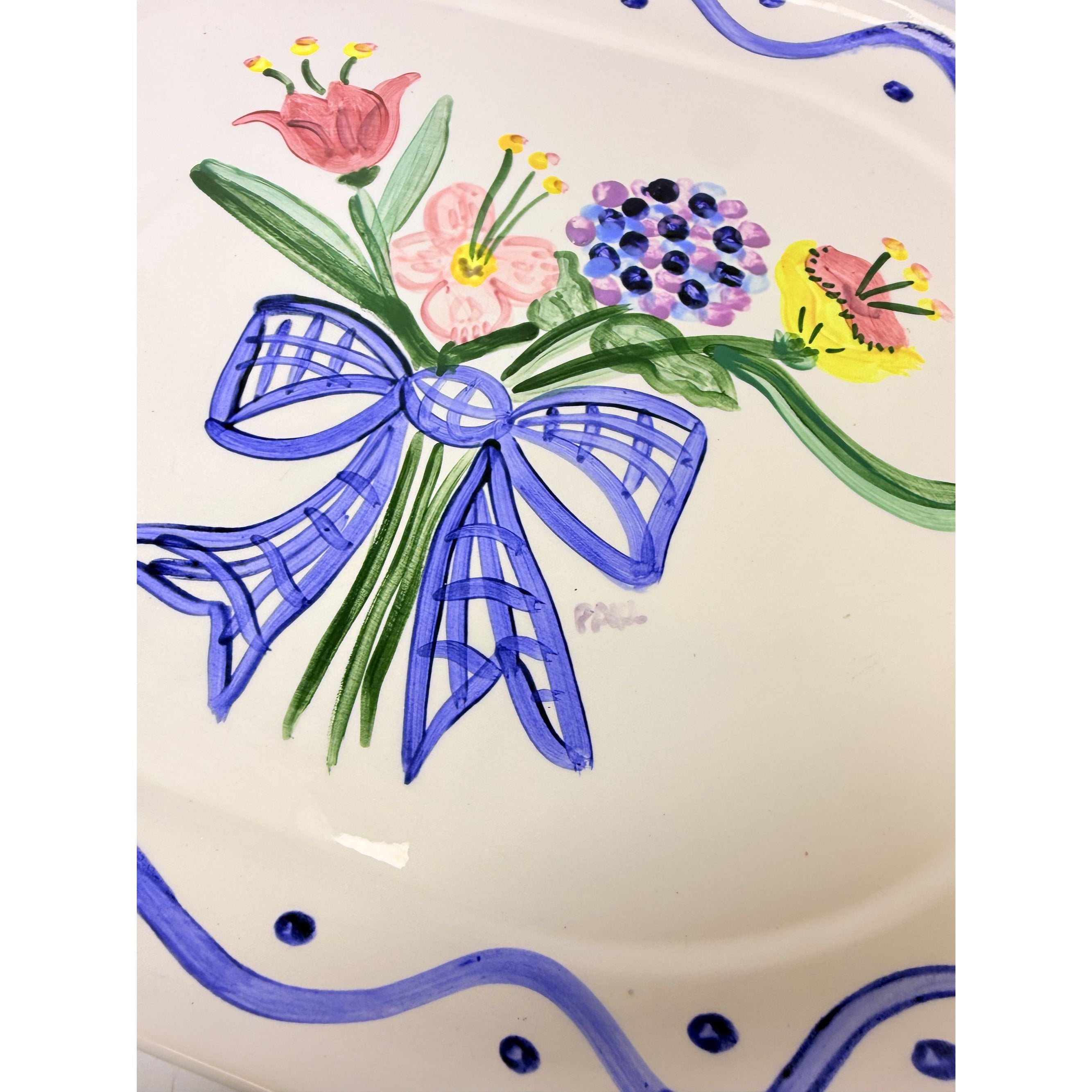 Serving Platter Hand Painted Flowers Made in Charleston PAKL Hostess Pieces Gallery Wall Art Floral