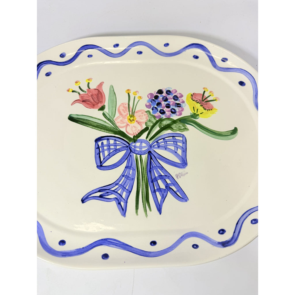 Serving Platter Hand Painted Flowers Made in Charleston PAKL Hostess Pieces Gallery Wall Art Floral
