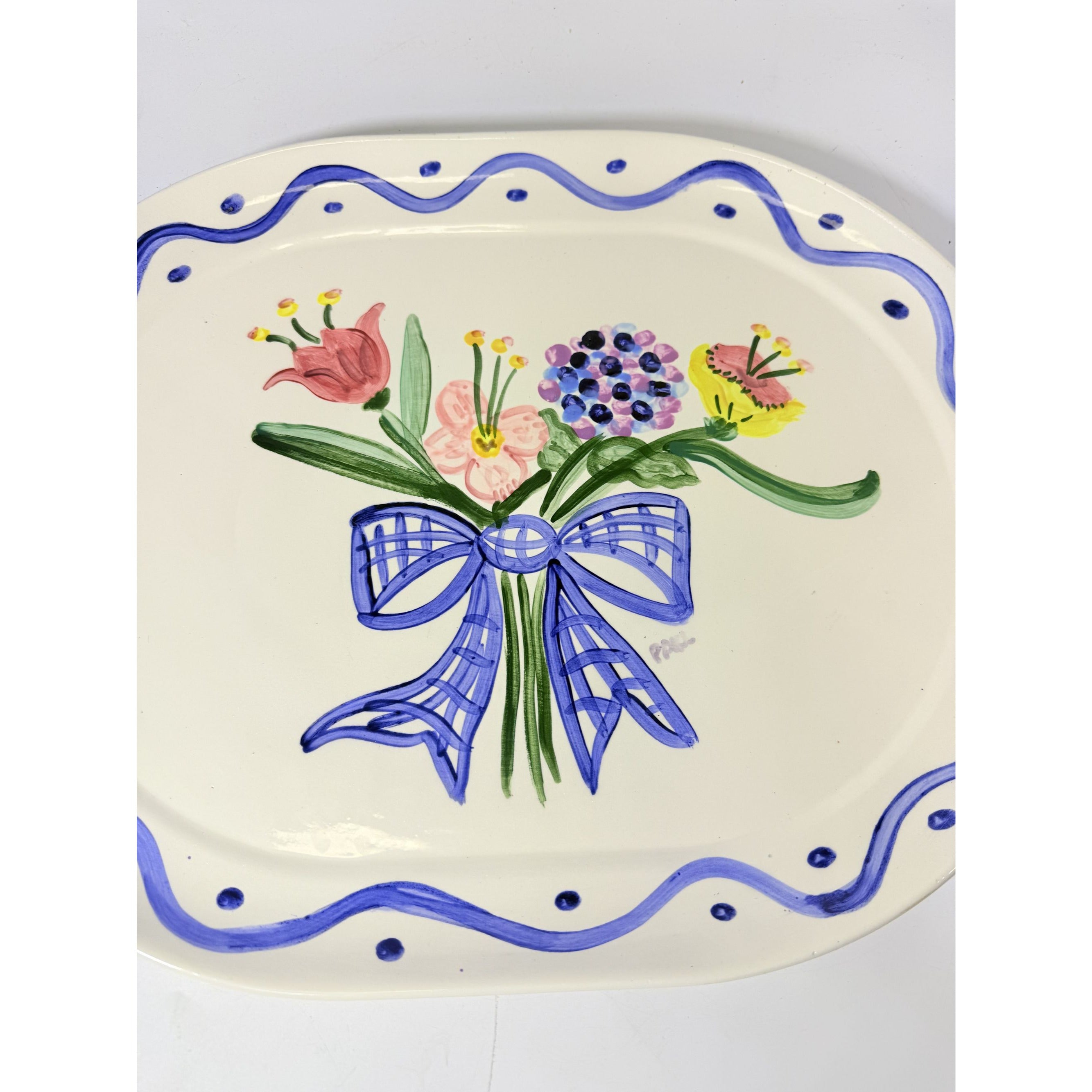 Serving Platter Hand Painted Flowers Made in Charleston PAKL Hostess Pieces Gallery Wall Art Floral