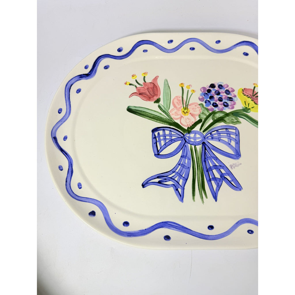 Serving Platter Hand Painted Flowers Made in Charleston PAKL Hostess Pieces Gallery Wall Art Floral
