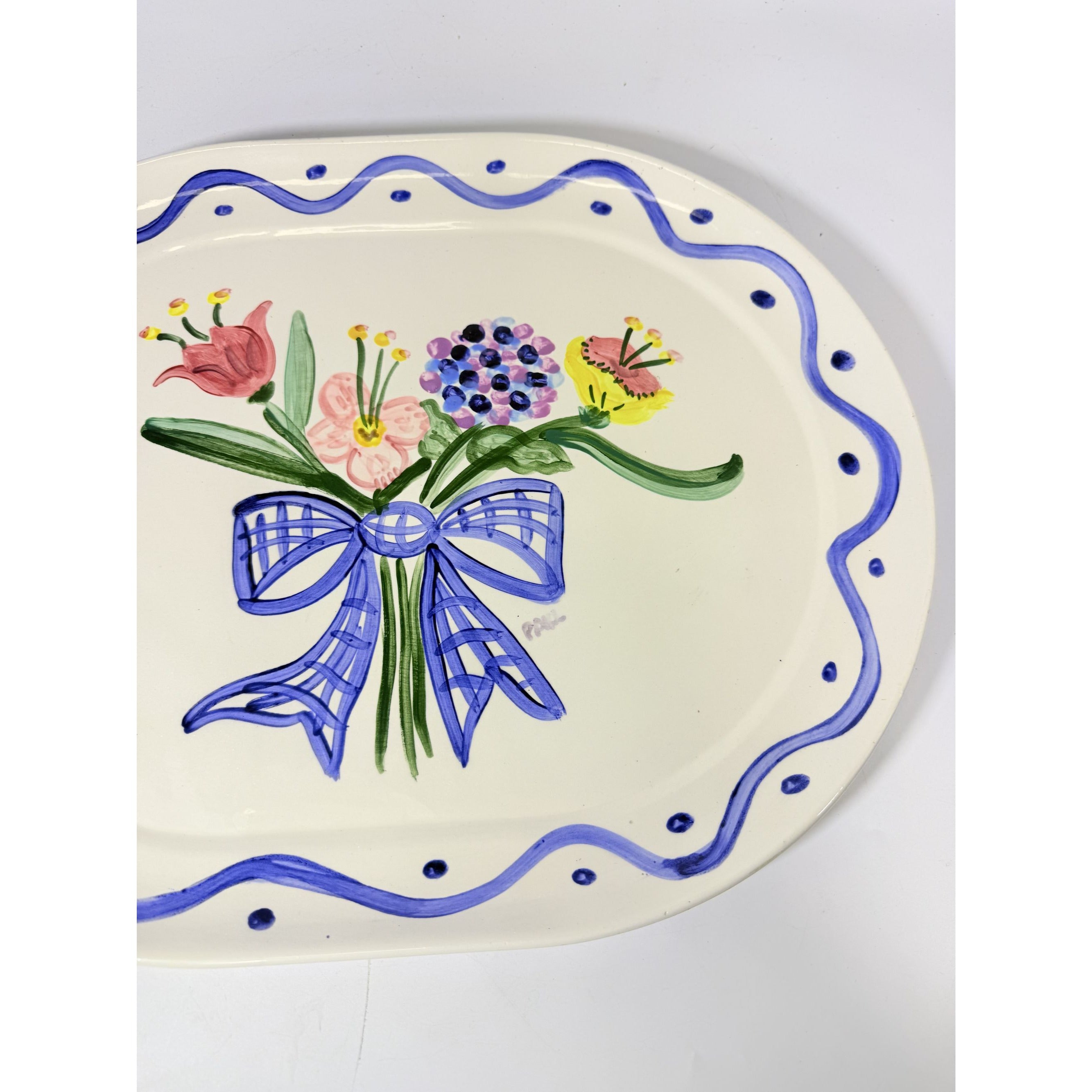 Serving Platter Hand Painted Flowers Made in Charleston PAKL Hostess Pieces Gallery Wall Art Floral