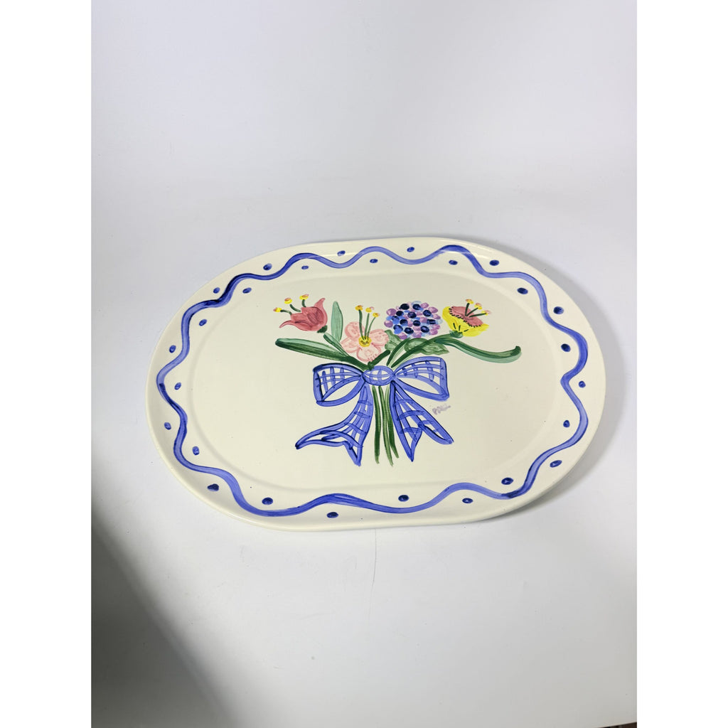Serving Platter Hand Painted Flowers Made in Charleston PAKL Hostess Pieces Gallery Wall Art Floral