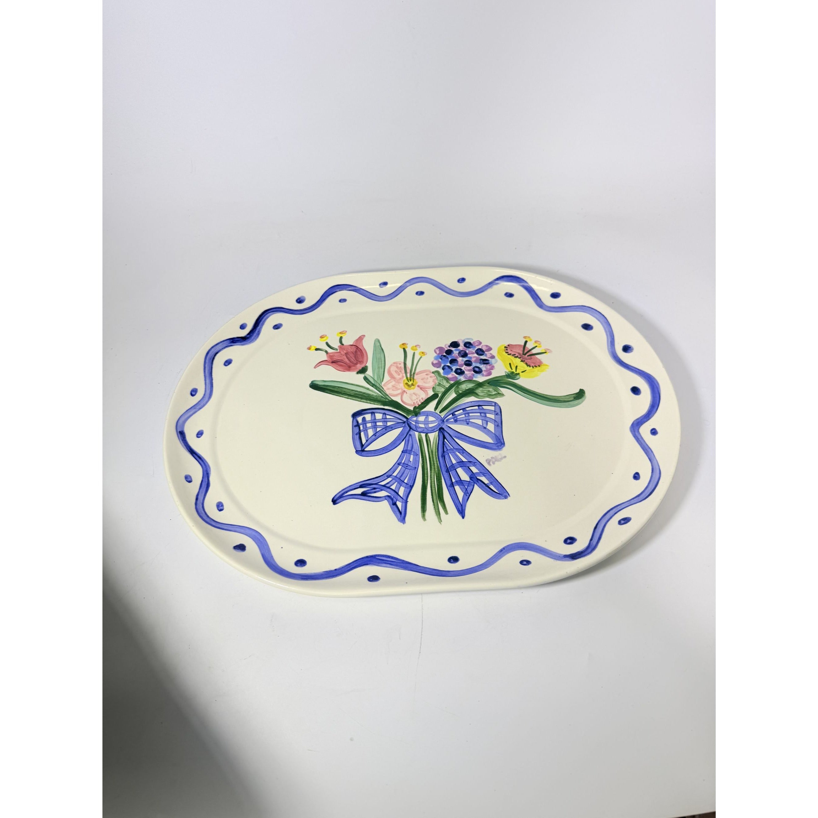 Serving Platter Hand Painted Flowers Made in Charleston PAKL Hostess Pieces Gallery Wall Art Floral
