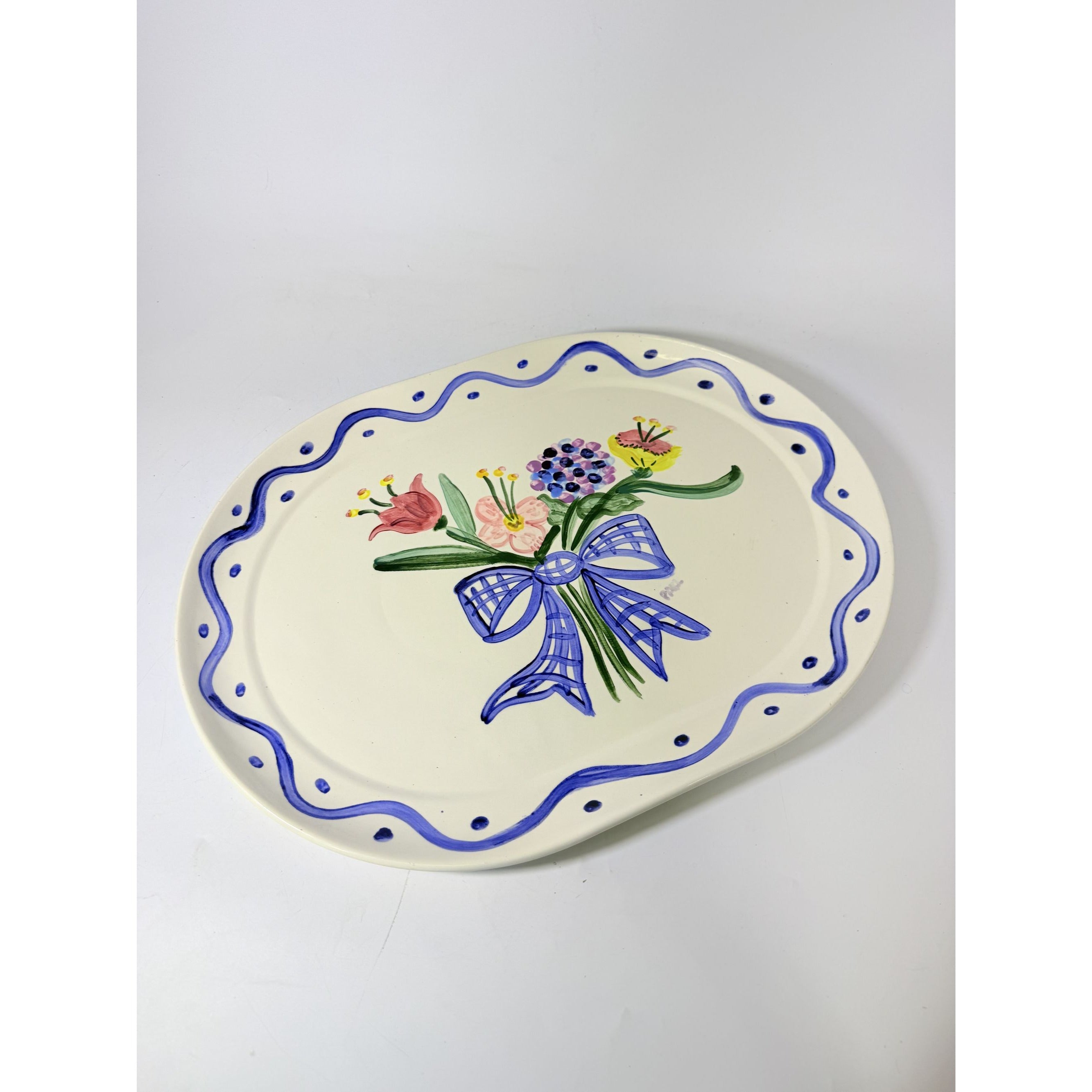 Serving Platter Hand Painted Flowers Made in Charleston PAKL Hostess Pieces Gallery Wall Art Floral