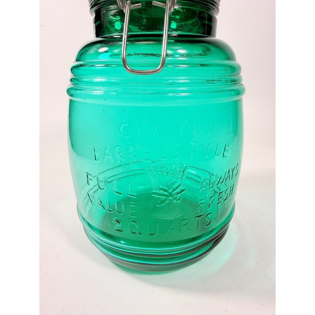 Glass Canister Turquoise Blue Cracker Barrel Style Jar 2QT Cookies Flour Sugar Wire Clasp Kitchenware Home Decor Collectible
