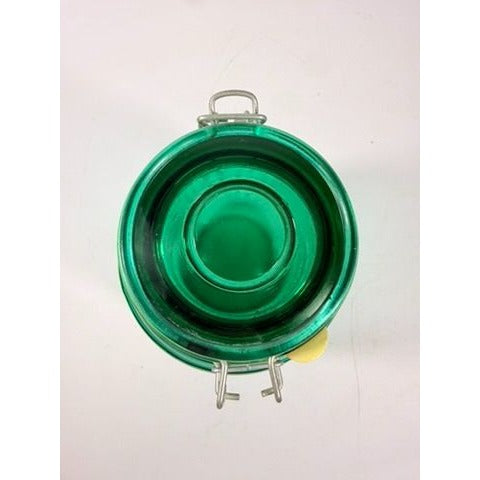 Glass Canister Turquoise Blue Cracker Barrel Style Jar 2QT Cookies Flour Sugar Wire Clasp Kitchenware Home Decor Collectible