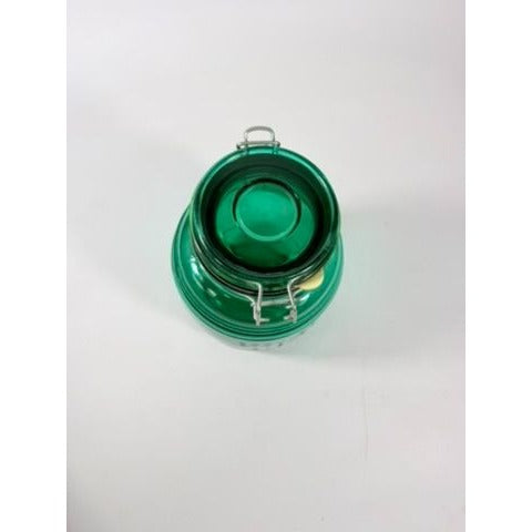 Glass Canister Turquoise Blue Cracker Barrel Style Jar 2QT Cookies Flour Sugar Wire Clasp Kitchenware Home Decor Collectible