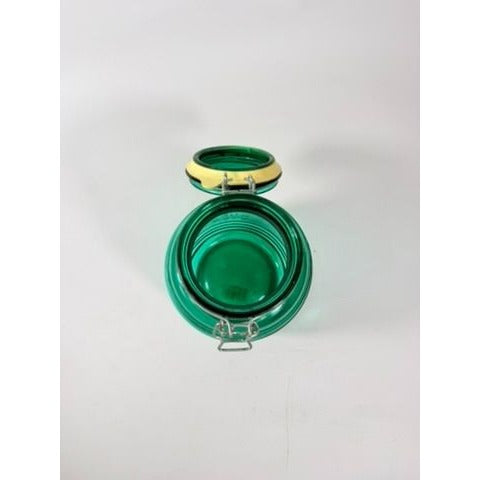 Glass Canister Turquoise Blue Cracker Barrel Style Jar 2QT Cookies Flour Sugar Wire Clasp Kitchenware Home Decor Collectible