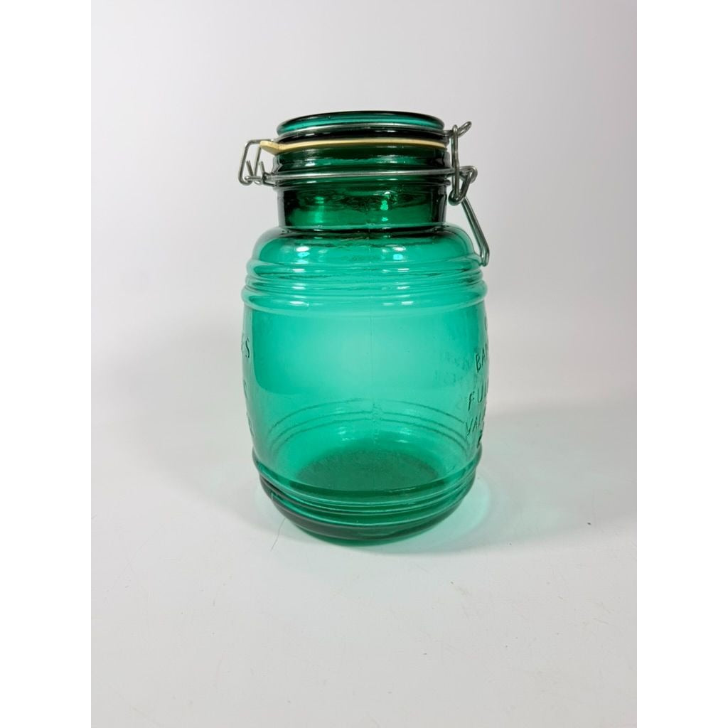 Glass Canister Turquoise Blue Cracker Barrel Style Jar 2QT Cookies Flour Sugar Wire Clasp Kitchenware Home Decor Collectible