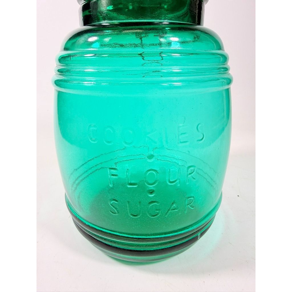 Glass Canister Turquoise Blue Cracker Barrel Style Jar 2QT Cookies Flour Sugar Wire Clasp Kitchenware Home Decor Collectible