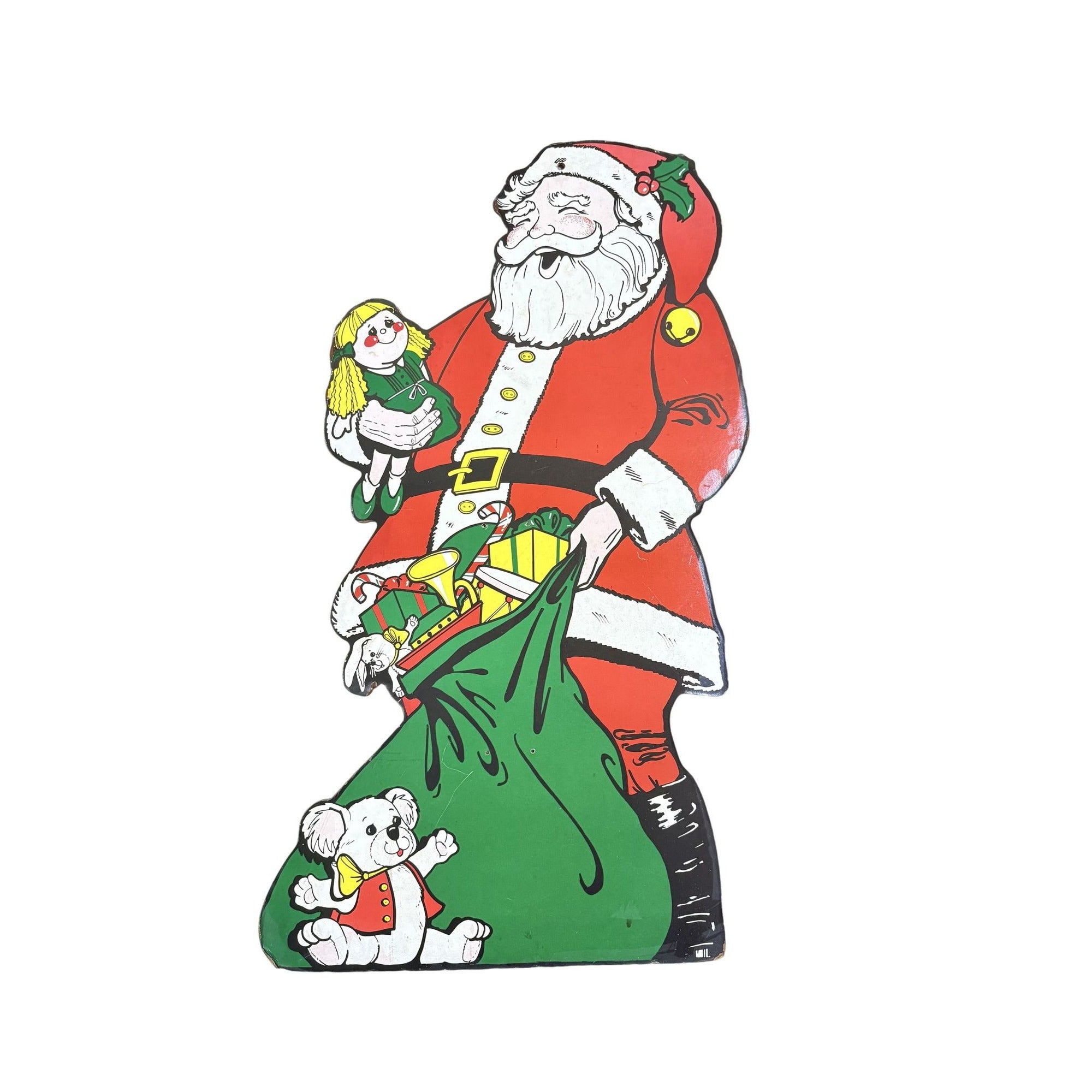 Santa Claus Cutout Wall Decor 1950’s-1960’s Era Masonite Board Vintage Christmas Cartoon Mid Century Retro Holiday Seasonal Decor