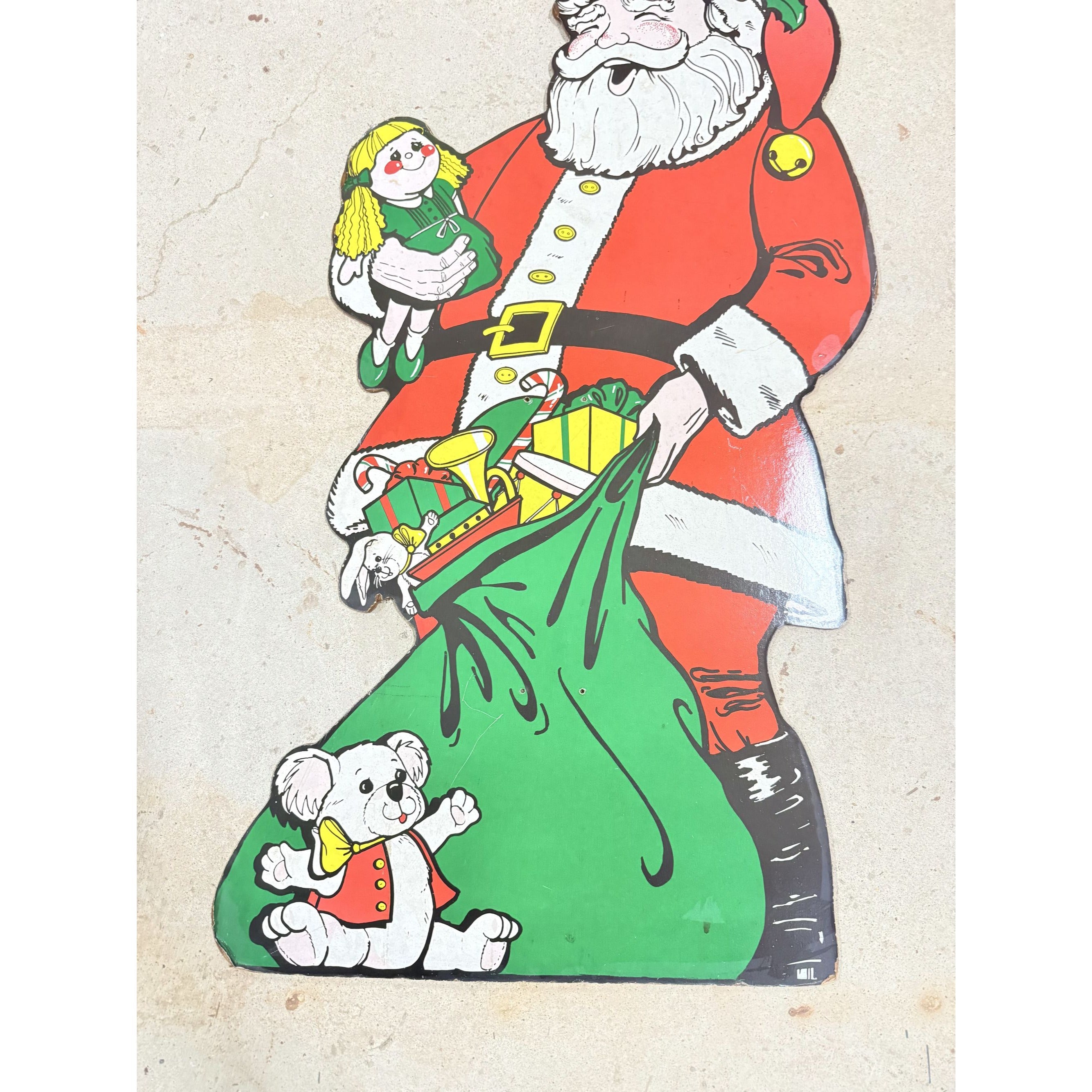 Santa Claus Cutout Wall Decor 1950’s-1960’s Era Masonite Board Vintage Christmas Cartoon Mid Century Retro Holiday Seasonal Decor