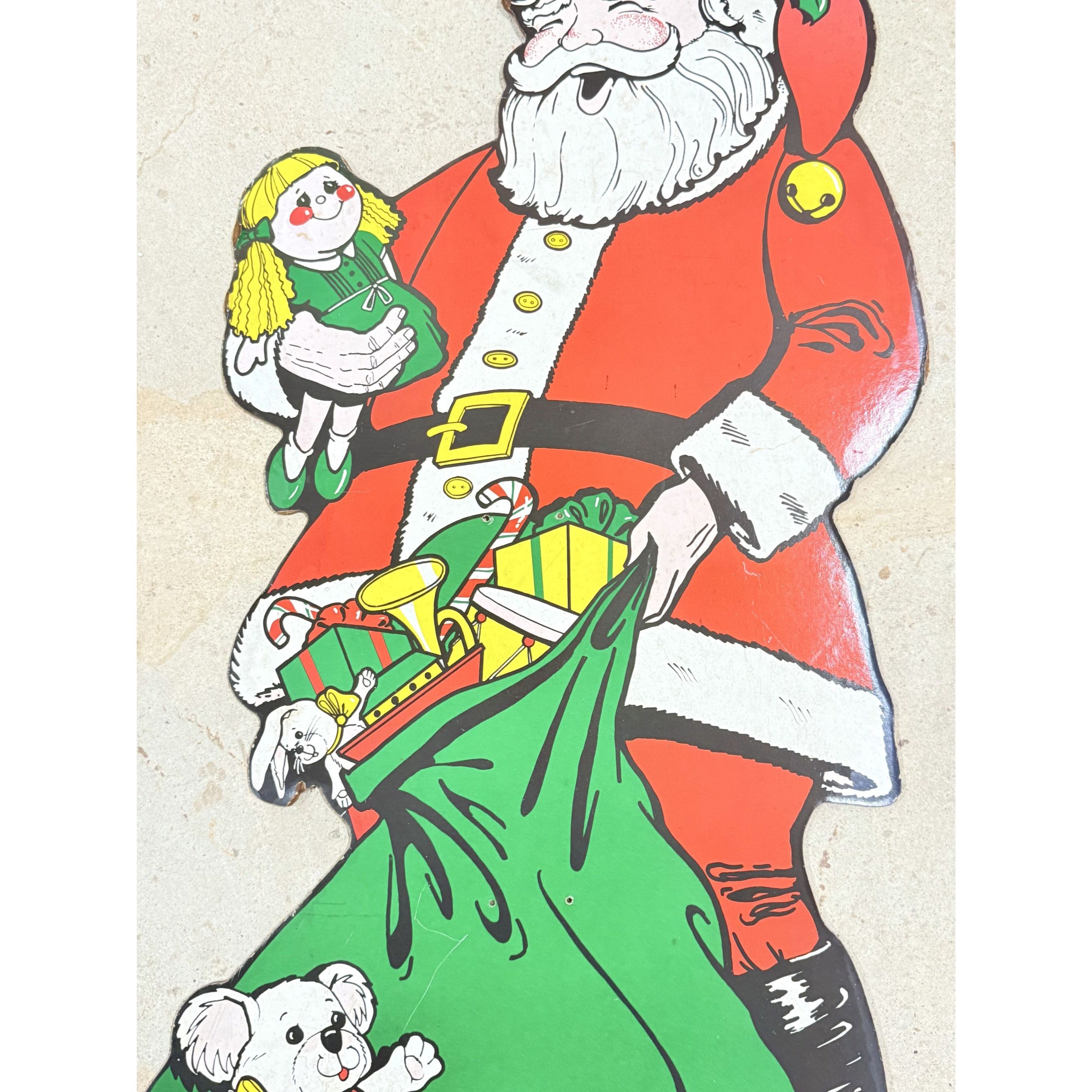 Santa Claus Cutout Wall Decor 1950’s-1960’s Era Masonite Board Vintage Christmas Cartoon Mid Century Retro Holiday Seasonal Decor
