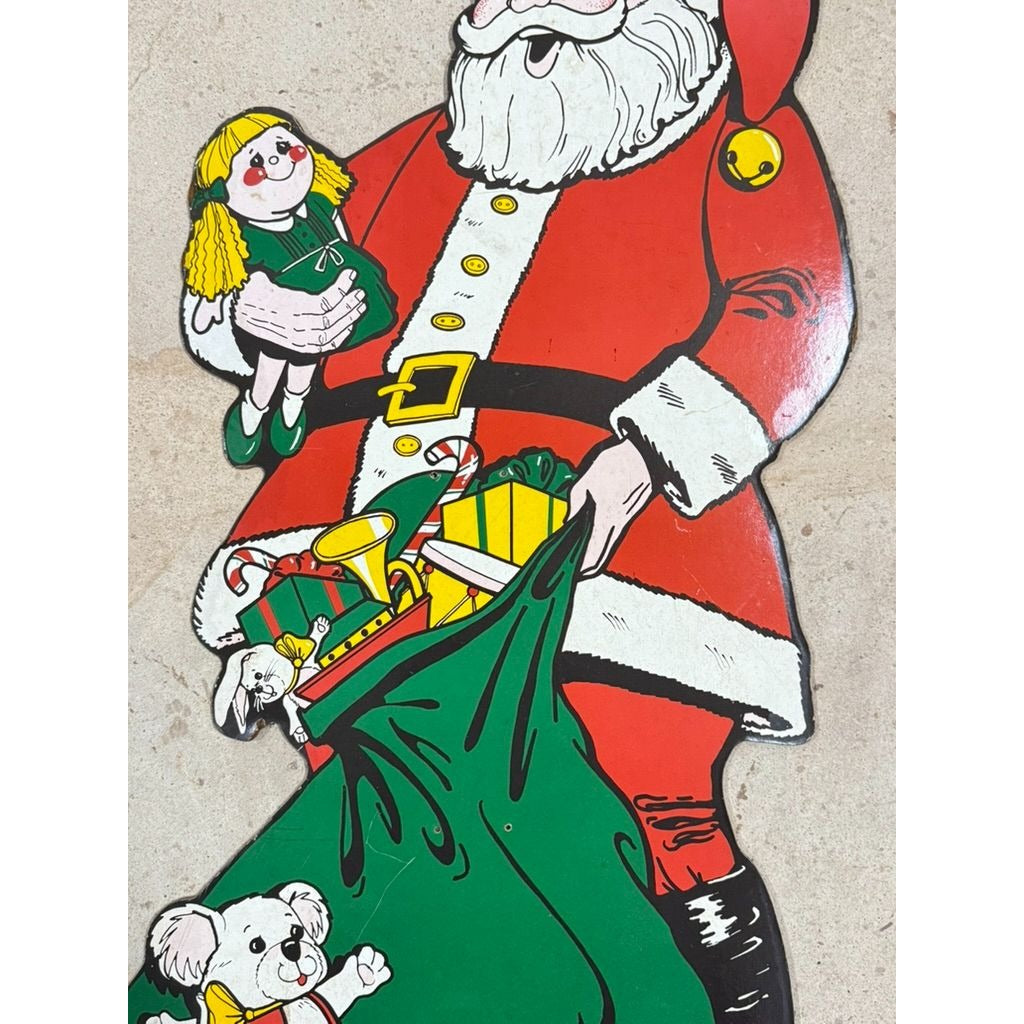 Santa Claus Cutout Wall Decor 1950’s-1960’s Era Masonite Board Vintage Christmas Cartoon Mid Century Retro Holiday Seasonal Decor