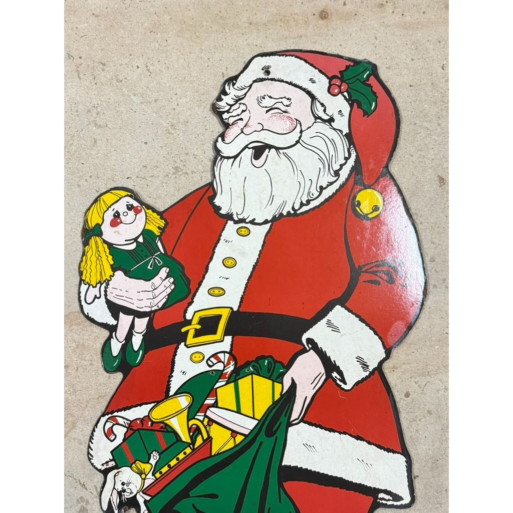 Santa Claus Cutout Wall Decor 1950’s-1960’s Era Masonite Board Vintage Christmas Cartoon Mid Century Retro Holiday Seasonal Decor