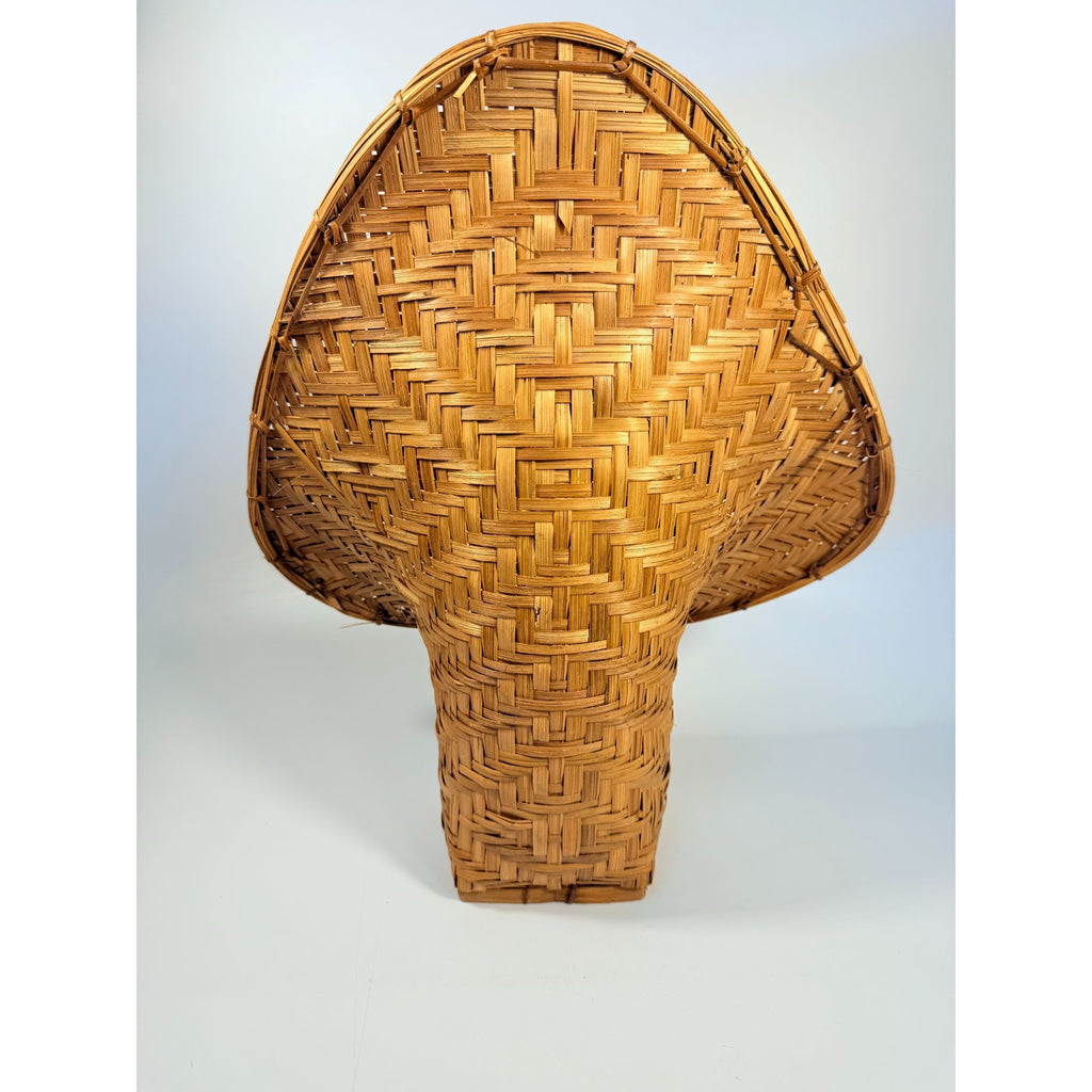 Wicker Rattan Basket Planter Pot Fan Back Spade Hand Woven Retro Boho Mid Century Home Porch Bathroom Decor Decorative Accents
