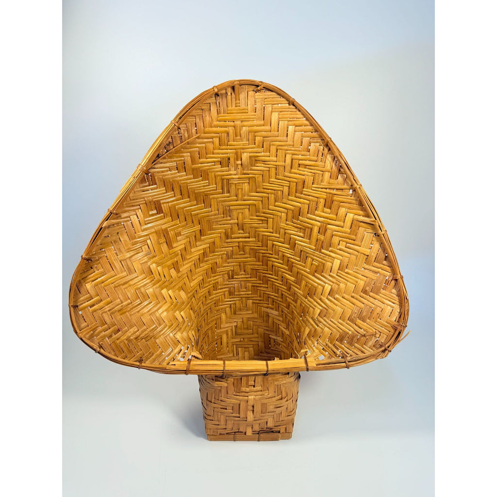 Wicker Rattan Basket Planter Pot Fan Back Spade Hand Woven Retro Boho Mid Century Home Porch Bathroom Decor Decorative Accents