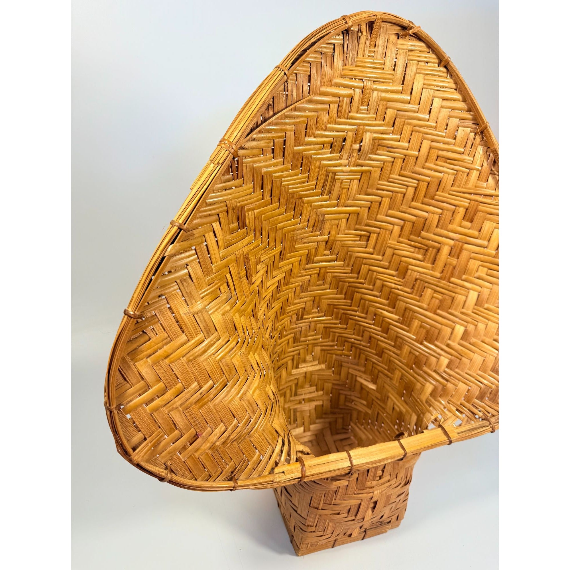 Wicker Rattan Basket Planter Pot Fan Back Spade Hand Woven Retro Boho Mid Century Home Porch Bathroom Decor Decorative Accents