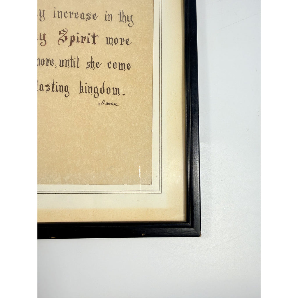 Wall Art Framed Vintage Nancy Wilds Caligraphy "Defend, O Lord This Thy Child" Prayer Christian Religious Ephemera  Framed Print 1968