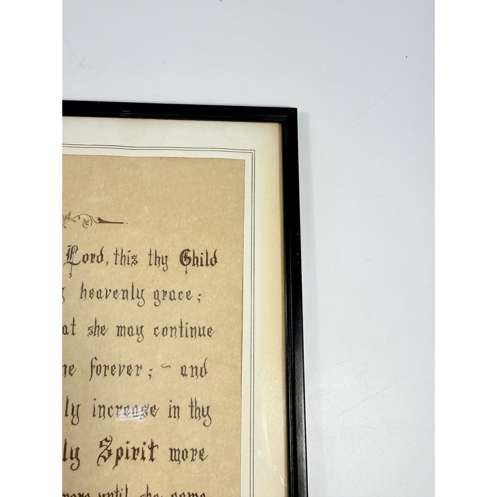 Wall Art Framed Vintage Nancy Wilds Caligraphy "Defend, O Lord This Thy Child" Prayer Christian Religious Ephemera  Framed Print 1968