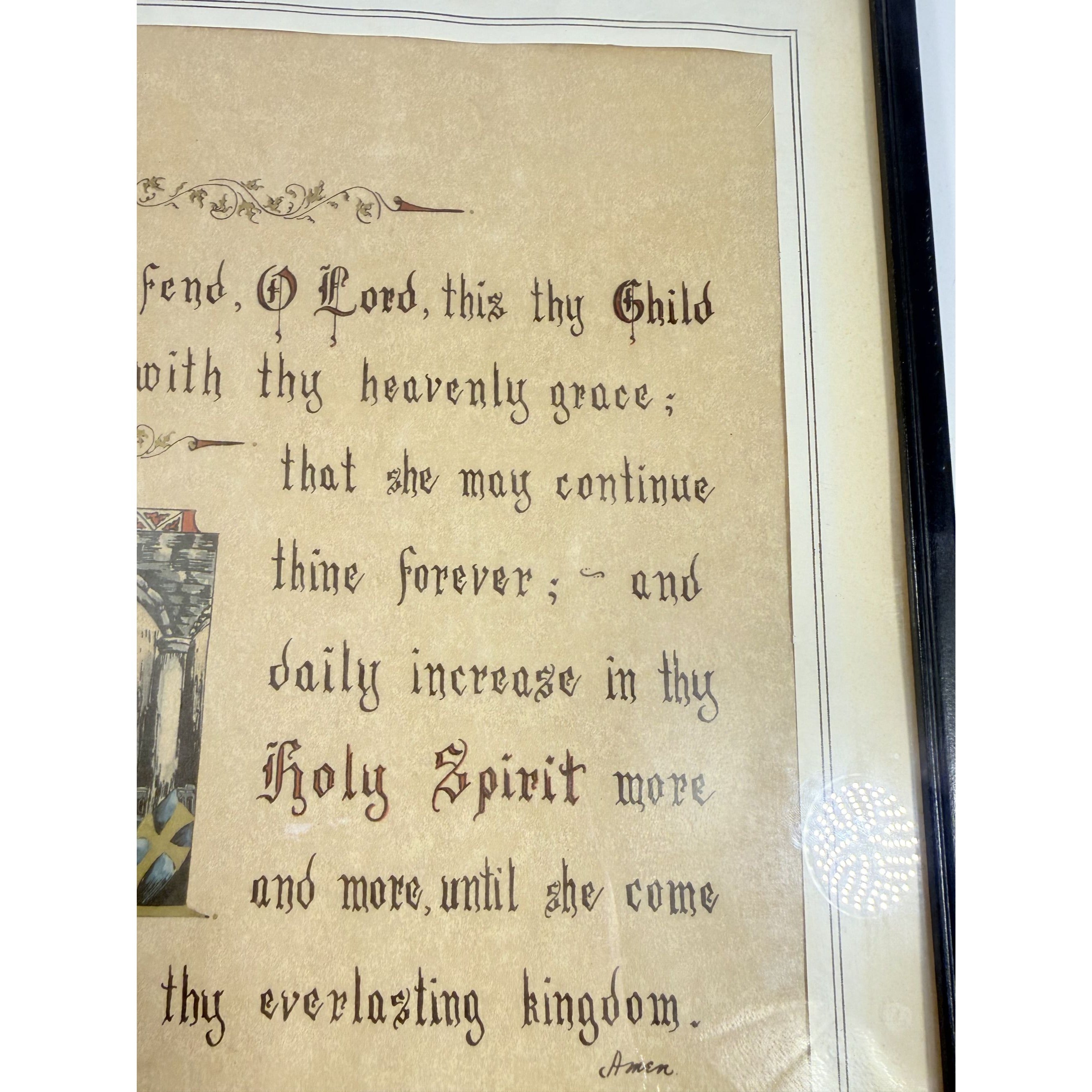 Wall Art Framed Vintage Nancy Wilds Caligraphy "Defend, O Lord This Thy Child" Prayer Christian Religious Ephemera  Framed Print 1968