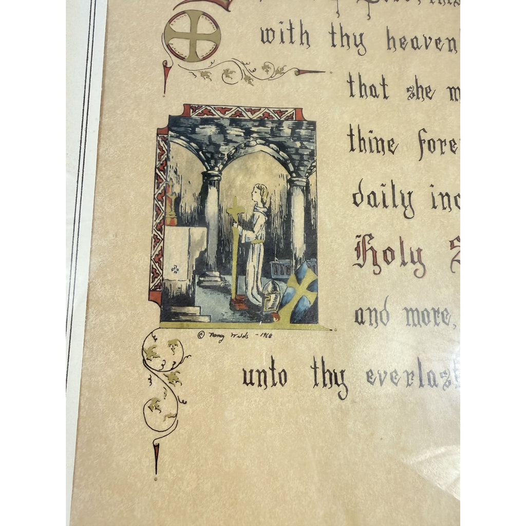 Wall Art Framed Vintage Nancy Wilds Caligraphy "Defend, O Lord This Thy Child" Prayer Christian Religious Ephemera  Framed Print 1968