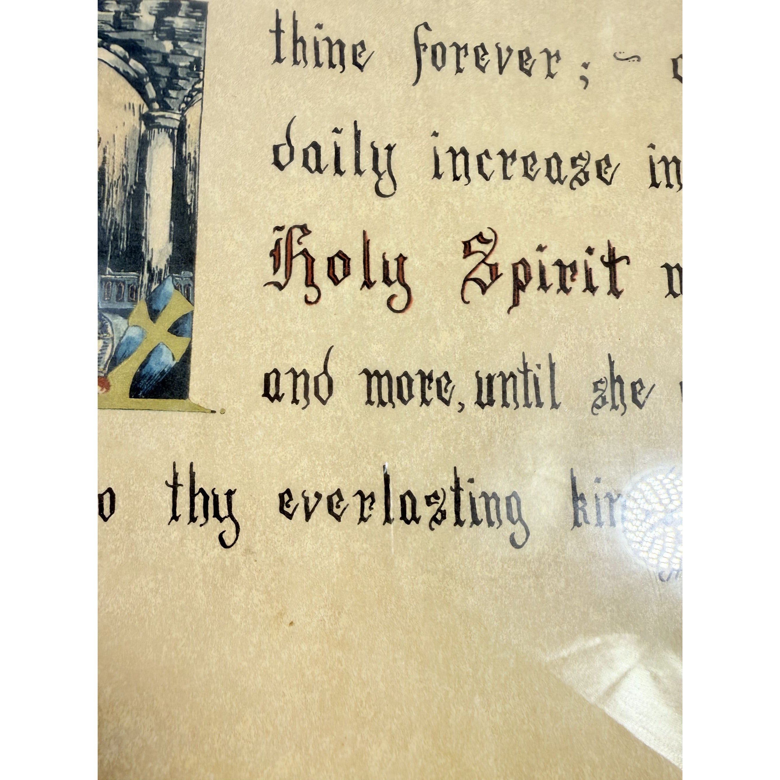 Wall Art Framed Vintage Nancy Wilds Caligraphy "Defend, O Lord This Thy Child" Prayer Christian Religious Ephemera  Framed Print 1968