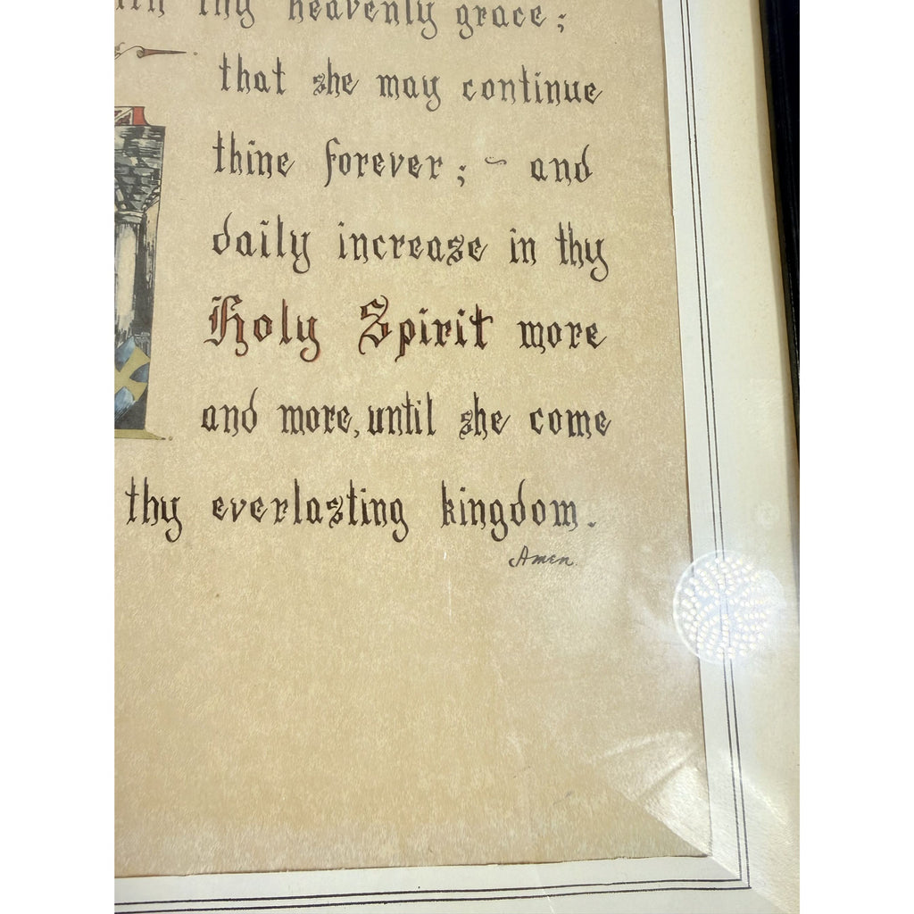 Wall Art Framed Vintage Nancy Wilds Caligraphy "Defend, O Lord This Thy Child" Prayer Christian Religious Ephemera  Framed Print 1968