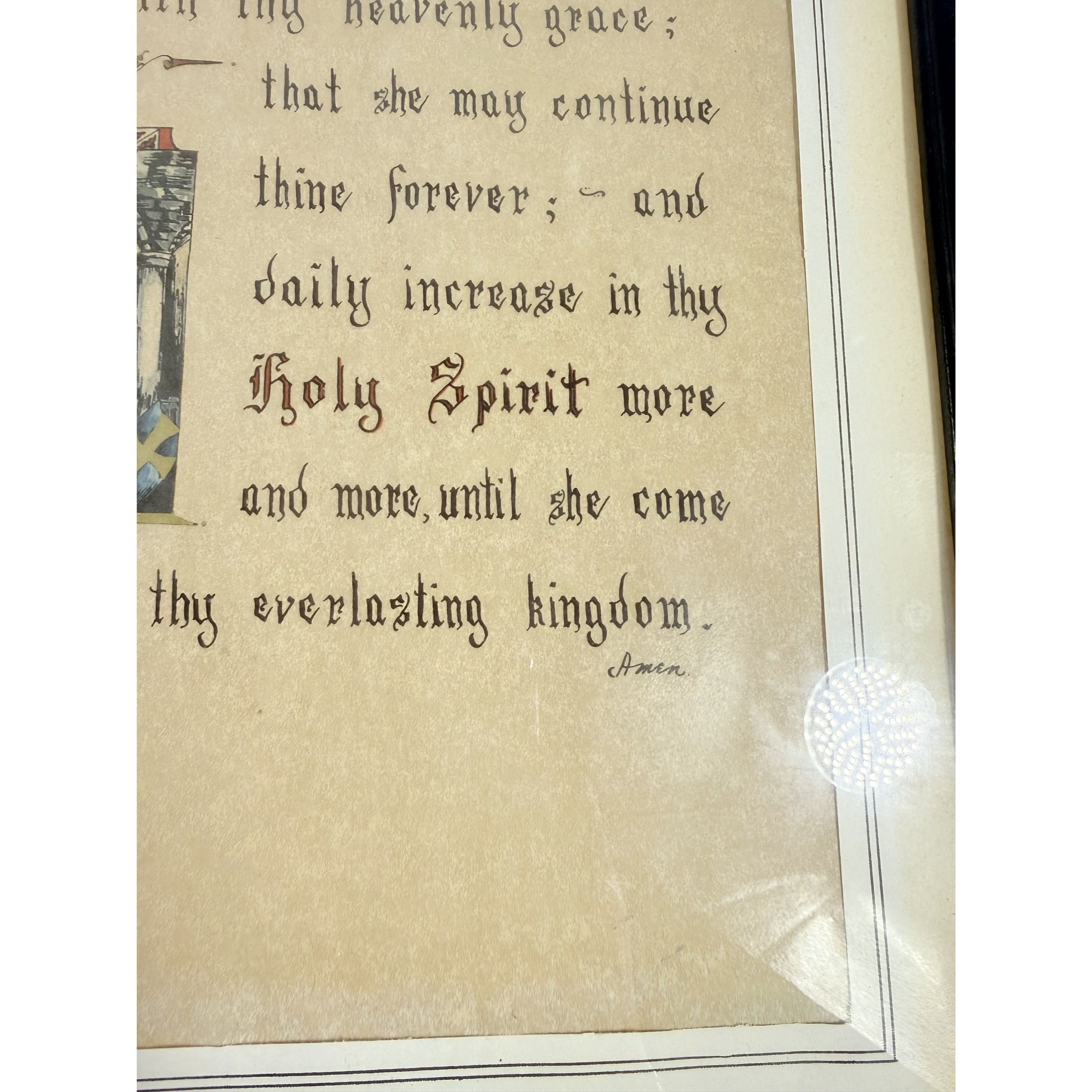 Wall Art Framed Vintage Nancy Wilds Caligraphy "Defend, O Lord This Thy Child" Prayer Christian Religious Ephemera  Framed Print 1968