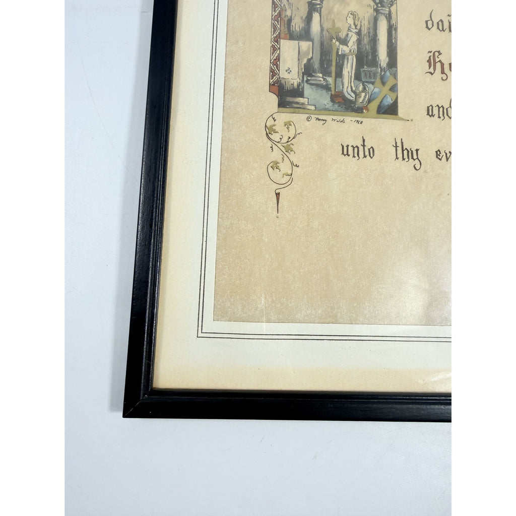 Wall Art Framed Vintage Nancy Wilds Caligraphy "Defend, O Lord This Thy Child" Prayer Christian Religious Ephemera  Framed Print 1968