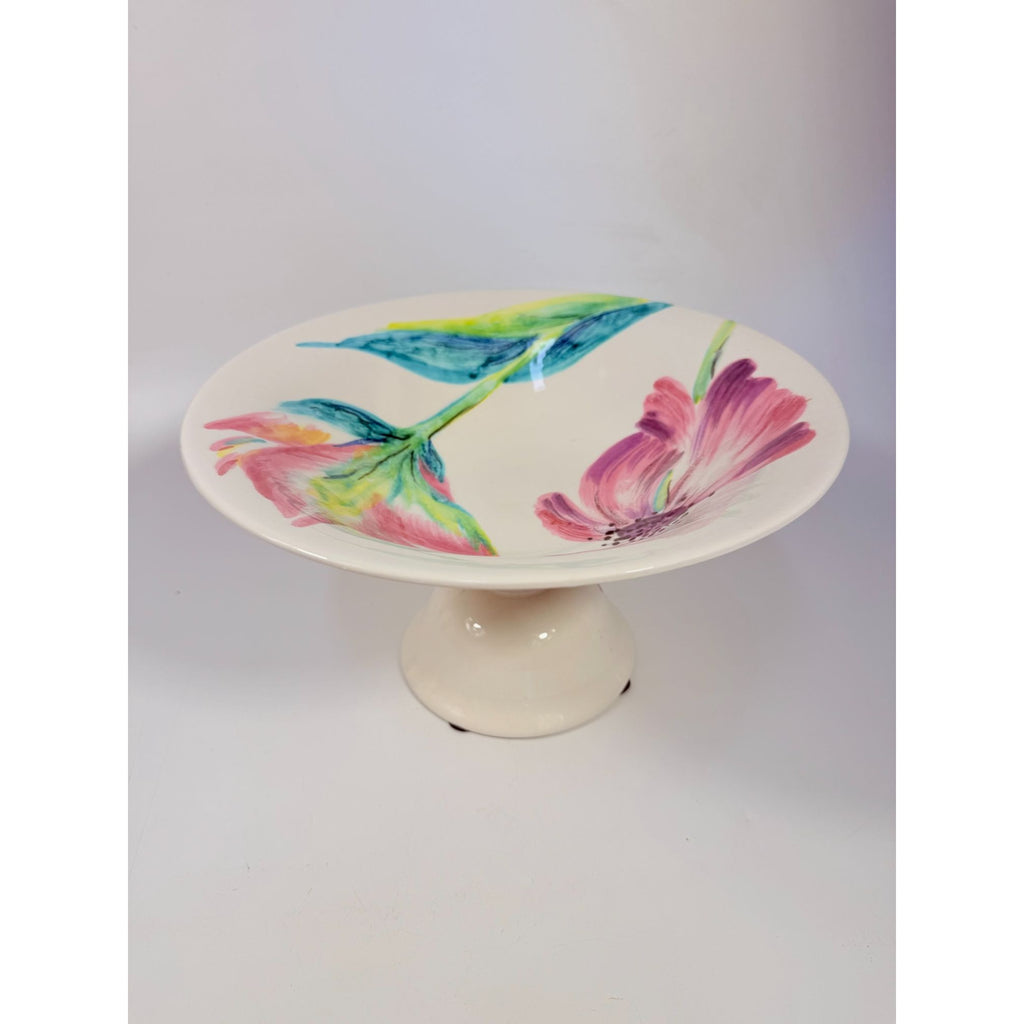 Footed Fruit Bowl Large Alessandra Vietri Flowers Butterfly Hand Painted Italy Vintage Italian Floral Pedestal Centerpiece Colliectible