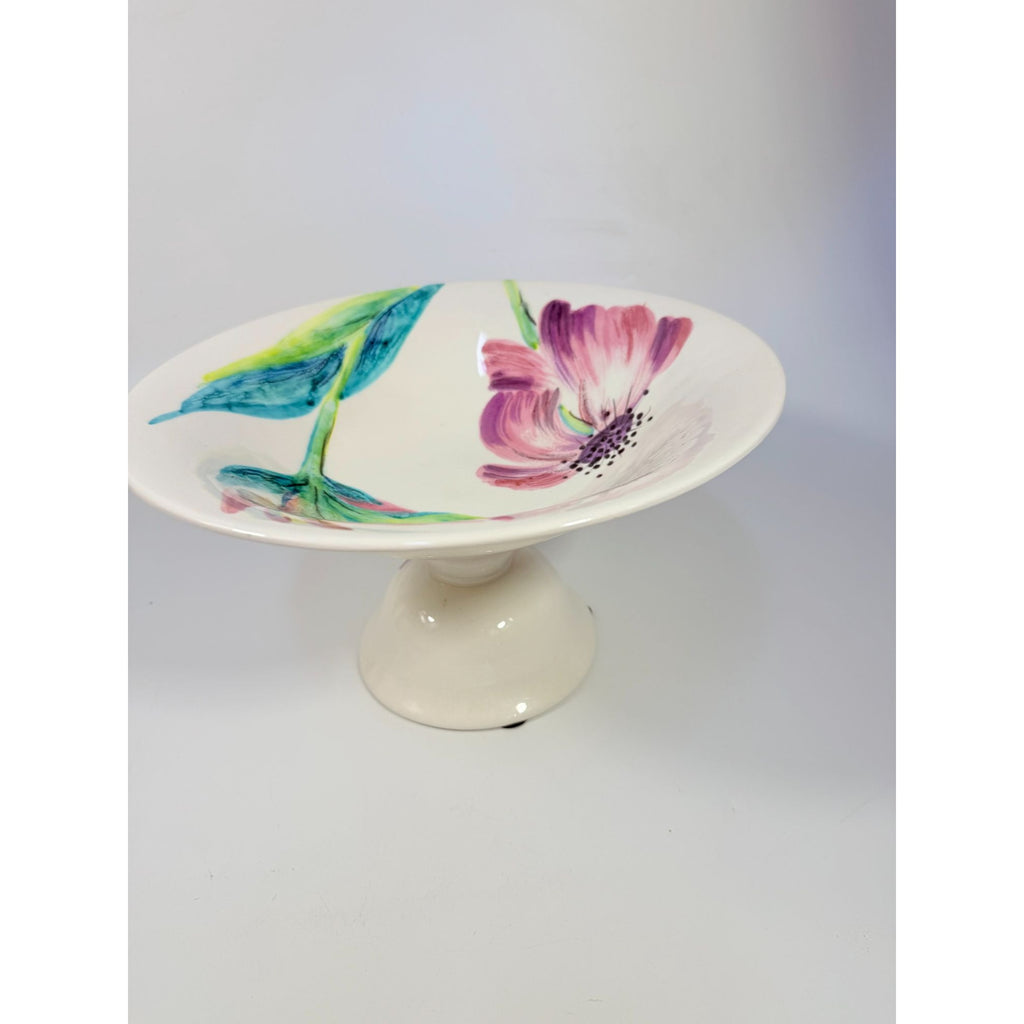 Footed Fruit Bowl Large Alessandra Vietri Flowers Butterfly Hand Painted Italy Vintage Italian Floral Pedestal Centerpiece Colliectible