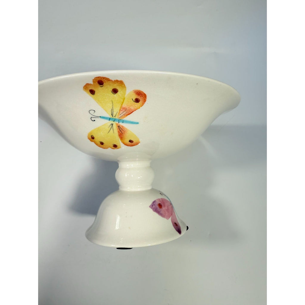 Footed Fruit Bowl Large Alessandra Vietri Flowers Butterfly Hand Painted Italy Vintage Italian Floral Pedestal Centerpiece Colliectible