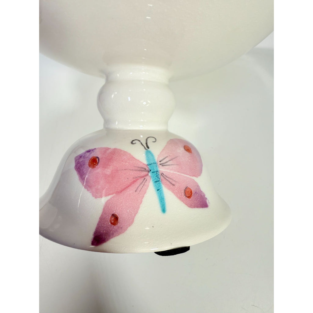 Footed Fruit Bowl Large Alessandra Vietri Flowers Butterfly Hand Painted Italy Vintage Italian Floral Pedestal Centerpiece Colliectible