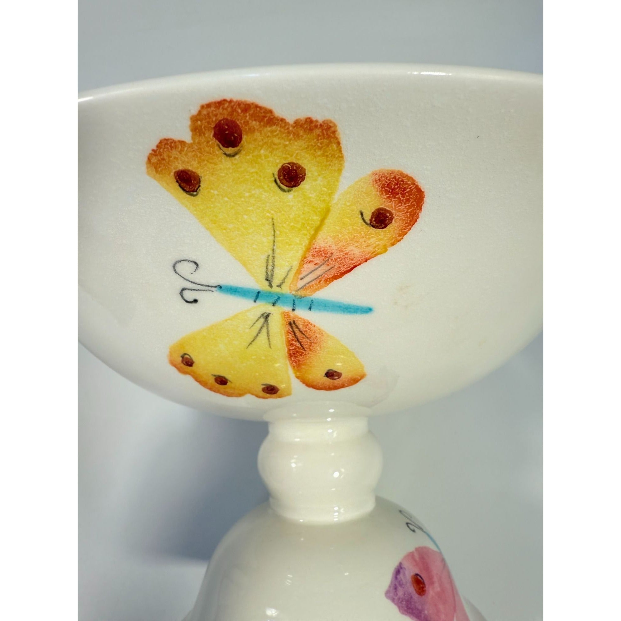 Footed Fruit Bowl Large Alessandra Vietri Flowers Butterfly Hand Painted Italy Vintage Italian Floral Pedestal Centerpiece Colliectible