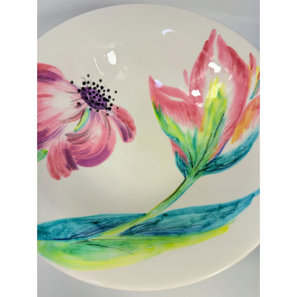 Footed Fruit Bowl Large Alessandra Vietri Flowers Butterfly Hand Painted Italy Vintage Italian Floral Pedestal Centerpiece Colliectible