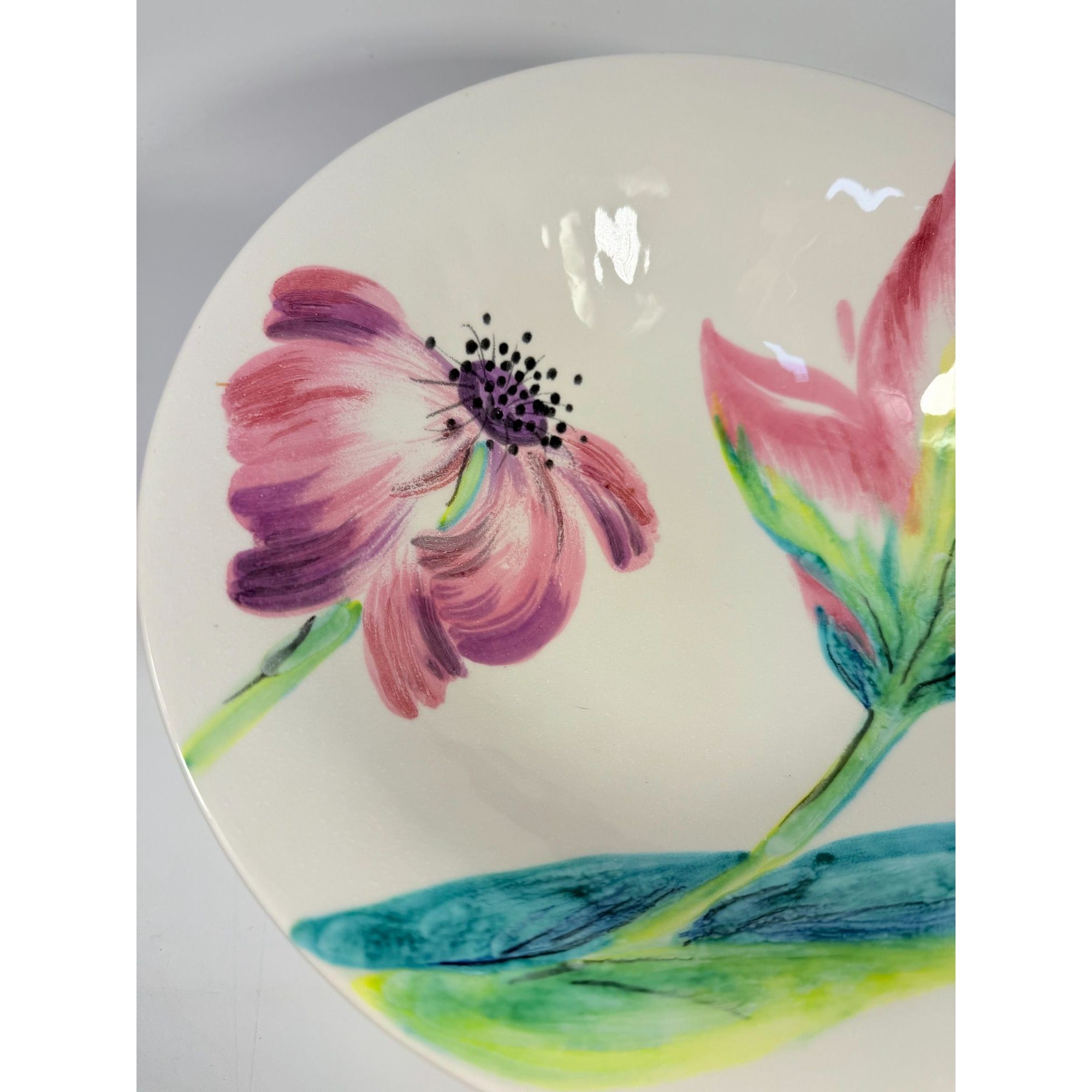 Footed Fruit Bowl Large Alessandra Vietri Flowers Butterfly Hand Painted Italy Vintage Italian Floral Pedestal Centerpiece Colliectible