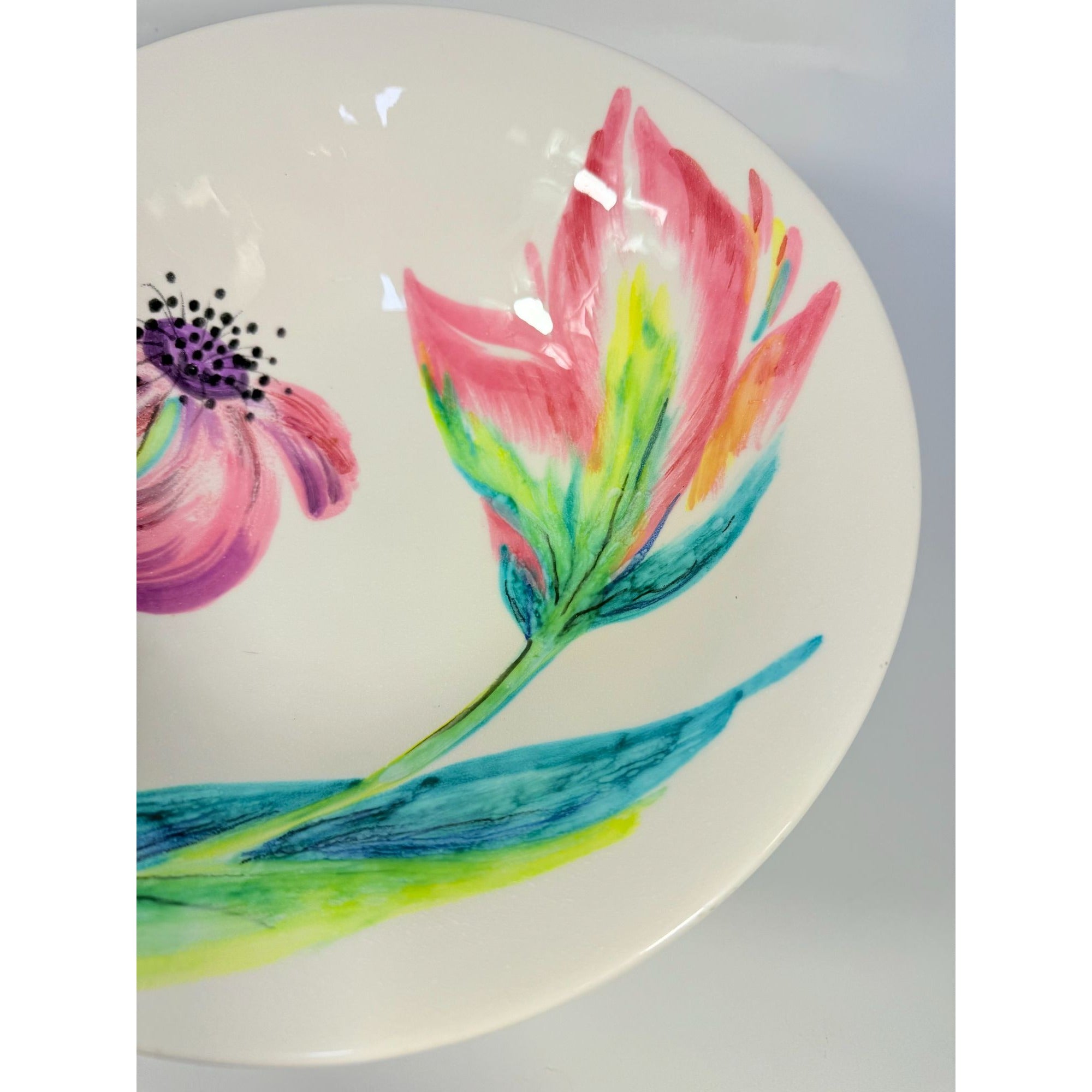 Footed Fruit Bowl Large Alessandra Vietri Flowers Butterfly Hand Painted Italy Vintage Italian Floral Pedestal Centerpiece Colliectible