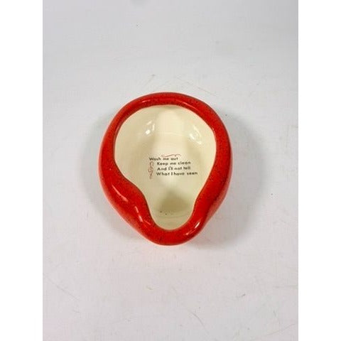 Ashtray Miniature Bed Pan Vintage Trinket Dish Kitschy Ceramic "Wash Me Out" Speckled Hand Painted