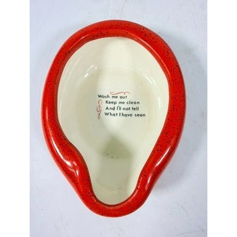 Ashtray Miniature Bed Pan Vintage Trinket Dish Kitschy Ceramic "Wash Me Out" Speckled Hand Painted