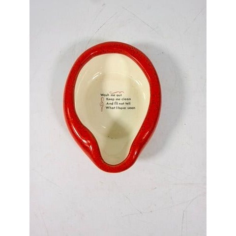 Ashtray Miniature Bed Pan Vintage Trinket Dish Kitschy Ceramic "Wash Me Out" Speckled Hand Painted
