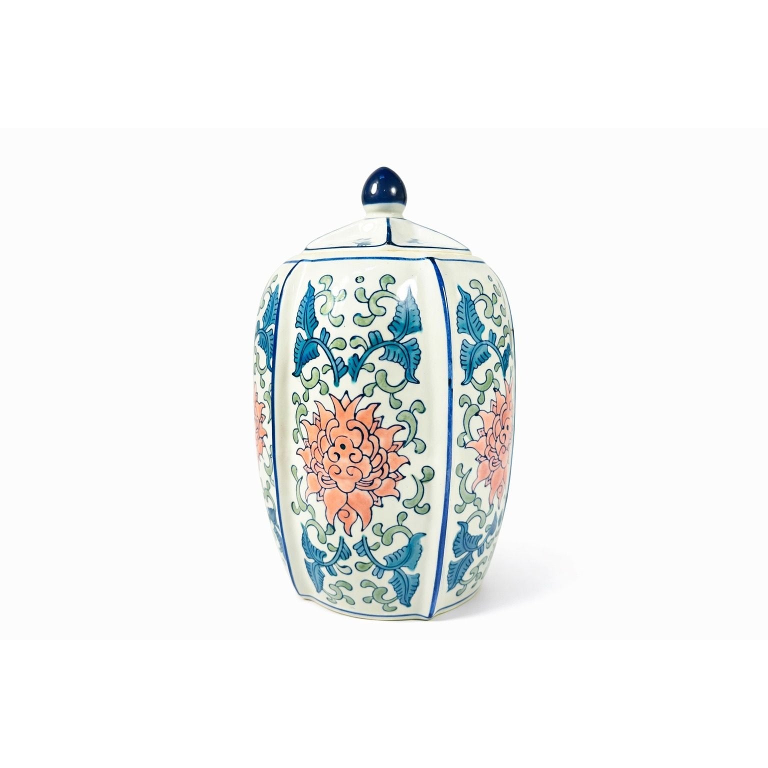 Ginger Temple Jar Lidded Vintage Chinoiserie Blue White Pink Rose pattern Home Shelf Decorative Home Accents Grand Millennial Traditional