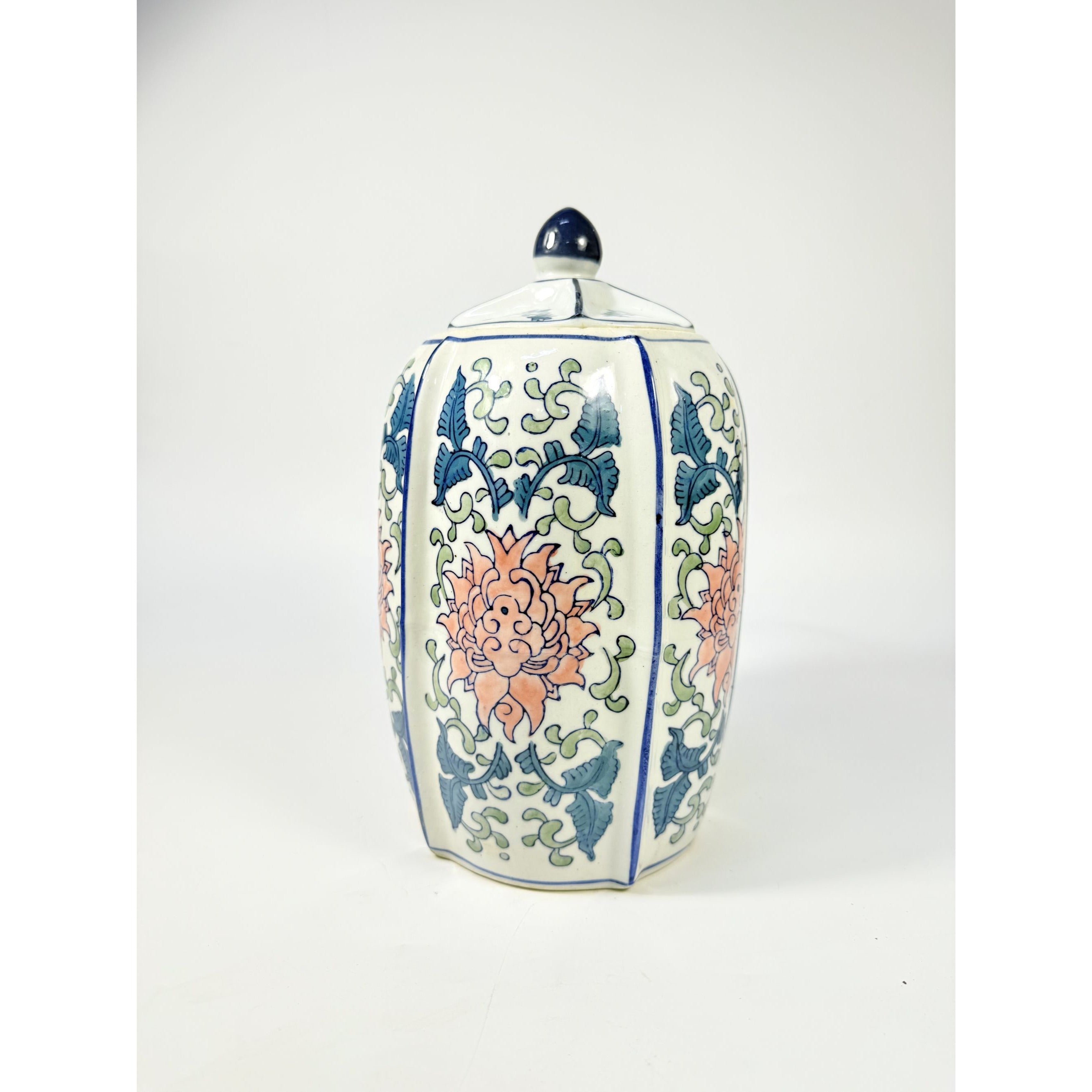 Ginger Temple Jar Lidded Vintage Chinoiserie Blue White Pink Rose pattern Home Shelf Decorative Home Accents Grand Millennial Traditional