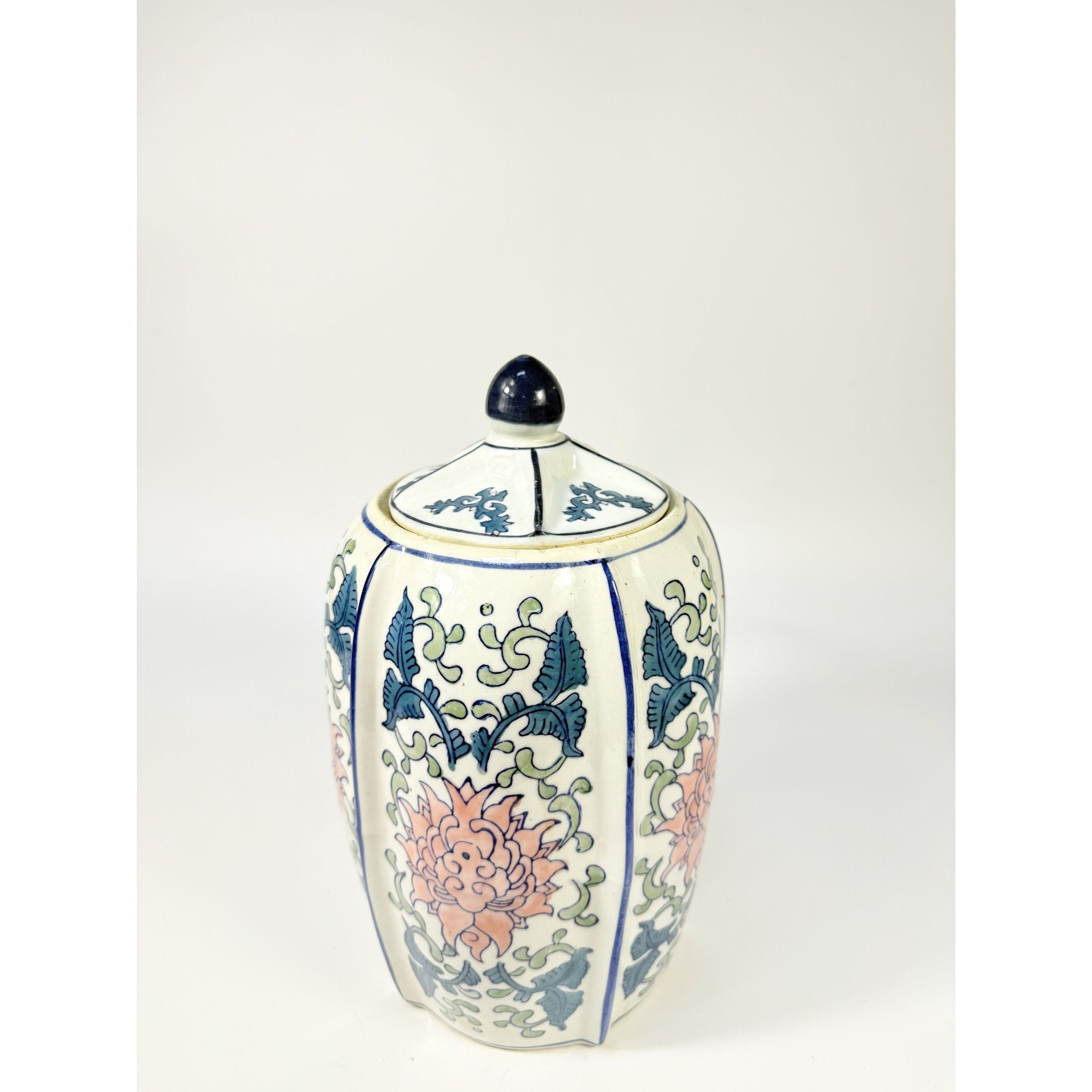 Ginger Temple Jar Lidded Vintage Chinoiserie Blue White Pink Rose pattern Home Shelf Decorative Home Accents Grand Millennial Traditional