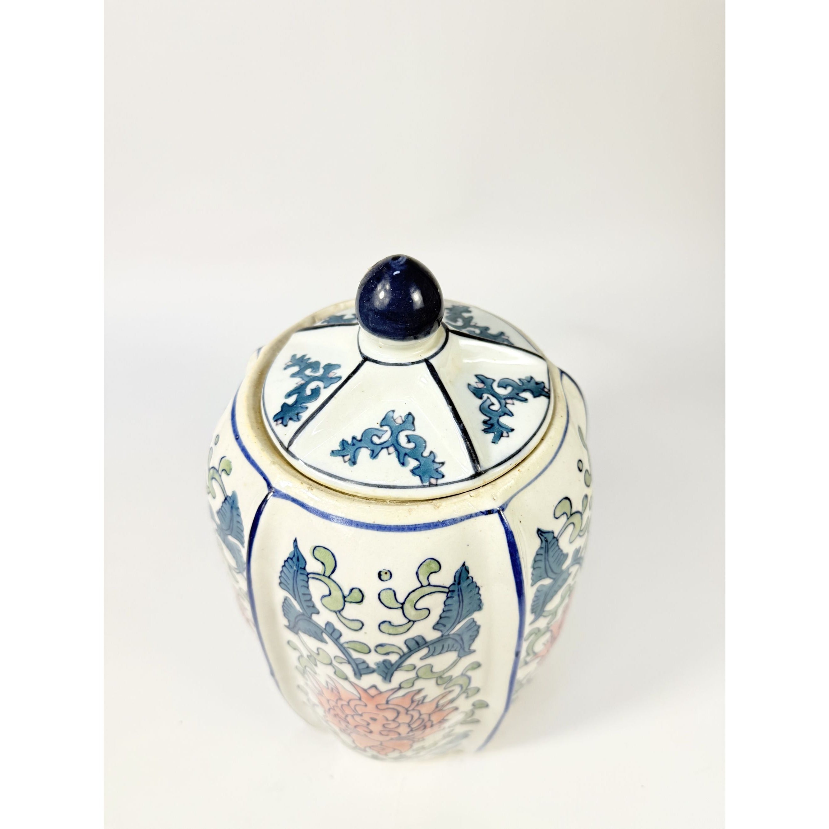 Ginger Temple Jar Lidded Vintage Chinoiserie Blue White Pink Rose pattern Home Shelf Decorative Home Accents Grand Millennial Traditional