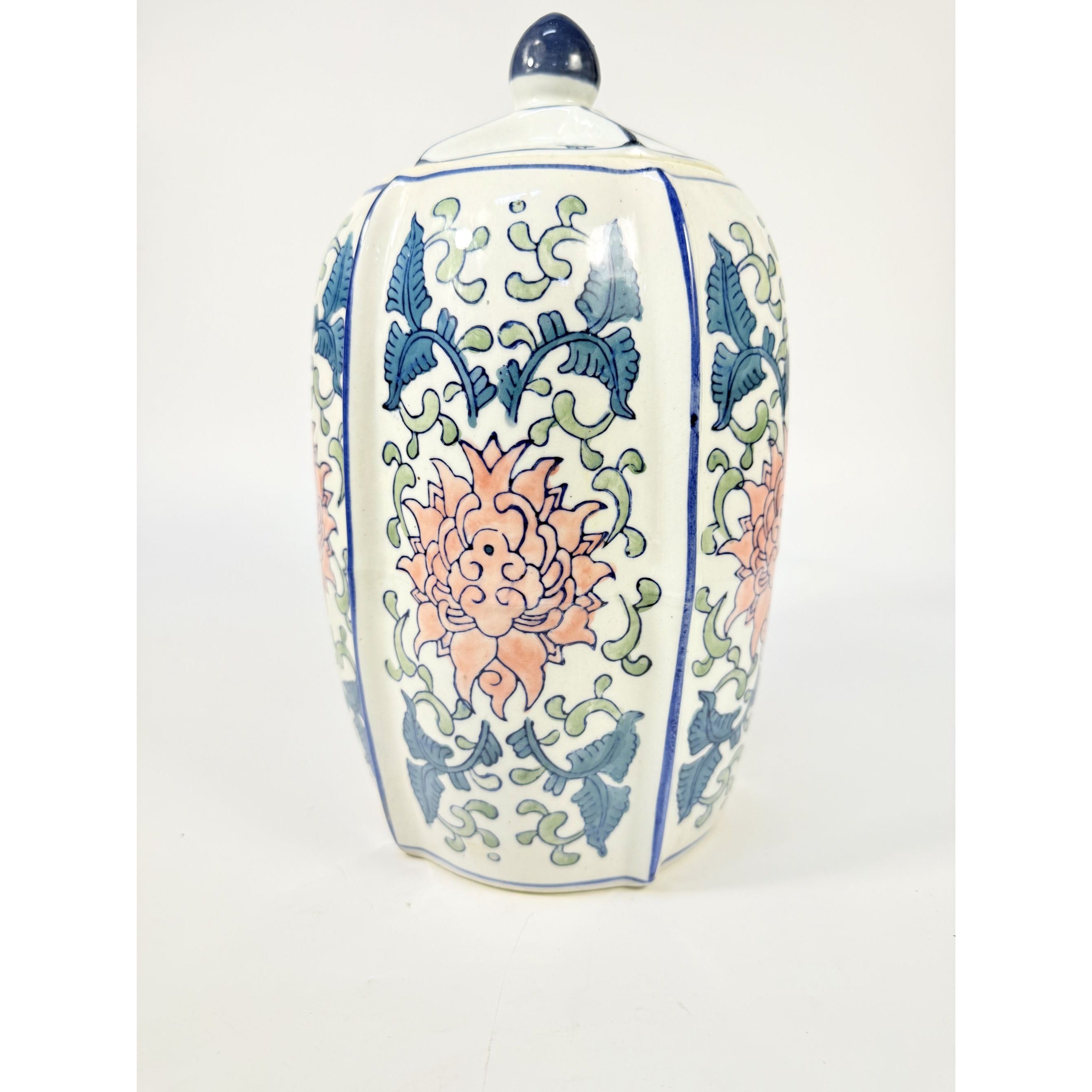 Ginger Temple Jar Lidded Vintage Chinoiserie Blue White Pink Rose pattern Home Shelf Decorative Home Accents Grand Millennial Traditional