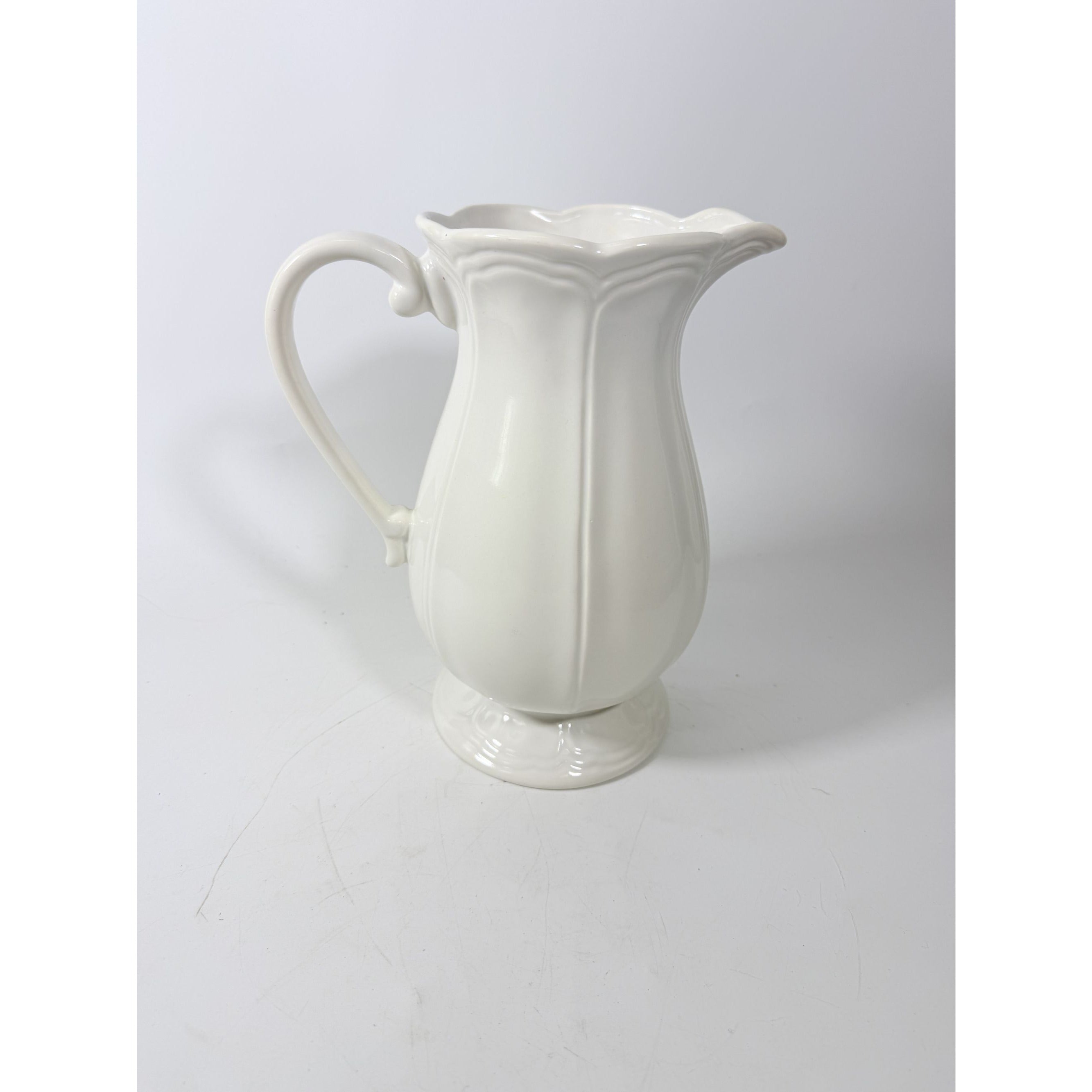 Ironstone Pitcher Scalloped Edge Federalist USA Sears Centerpiece Table Decor Relacement Vase Vintage Setting Farmhouse Cottage Granny Core