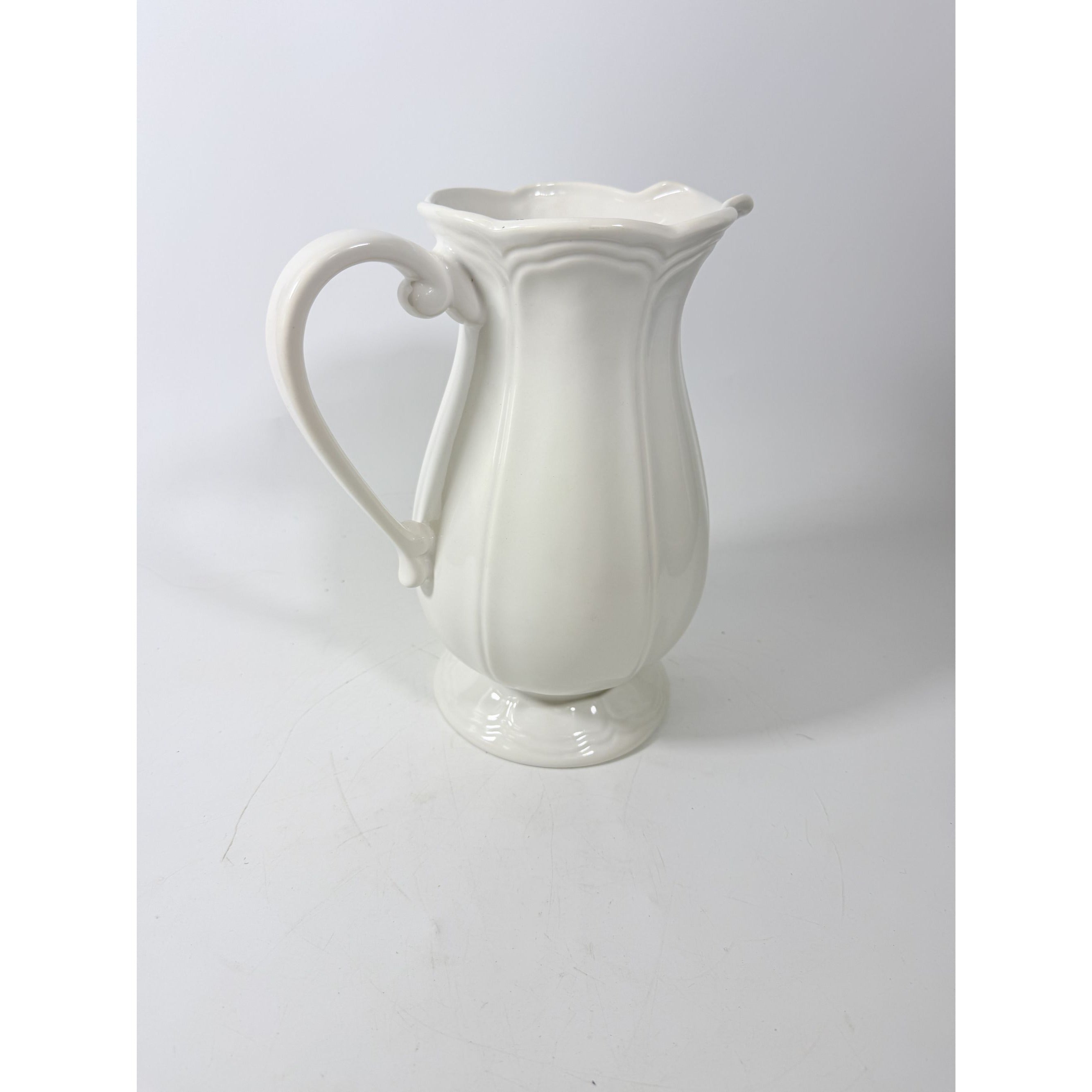Ironstone Pitcher Scalloped Edge Federalist USA Sears Centerpiece Table Decor Relacement Vase Vintage Setting Farmhouse Cottage Granny Core