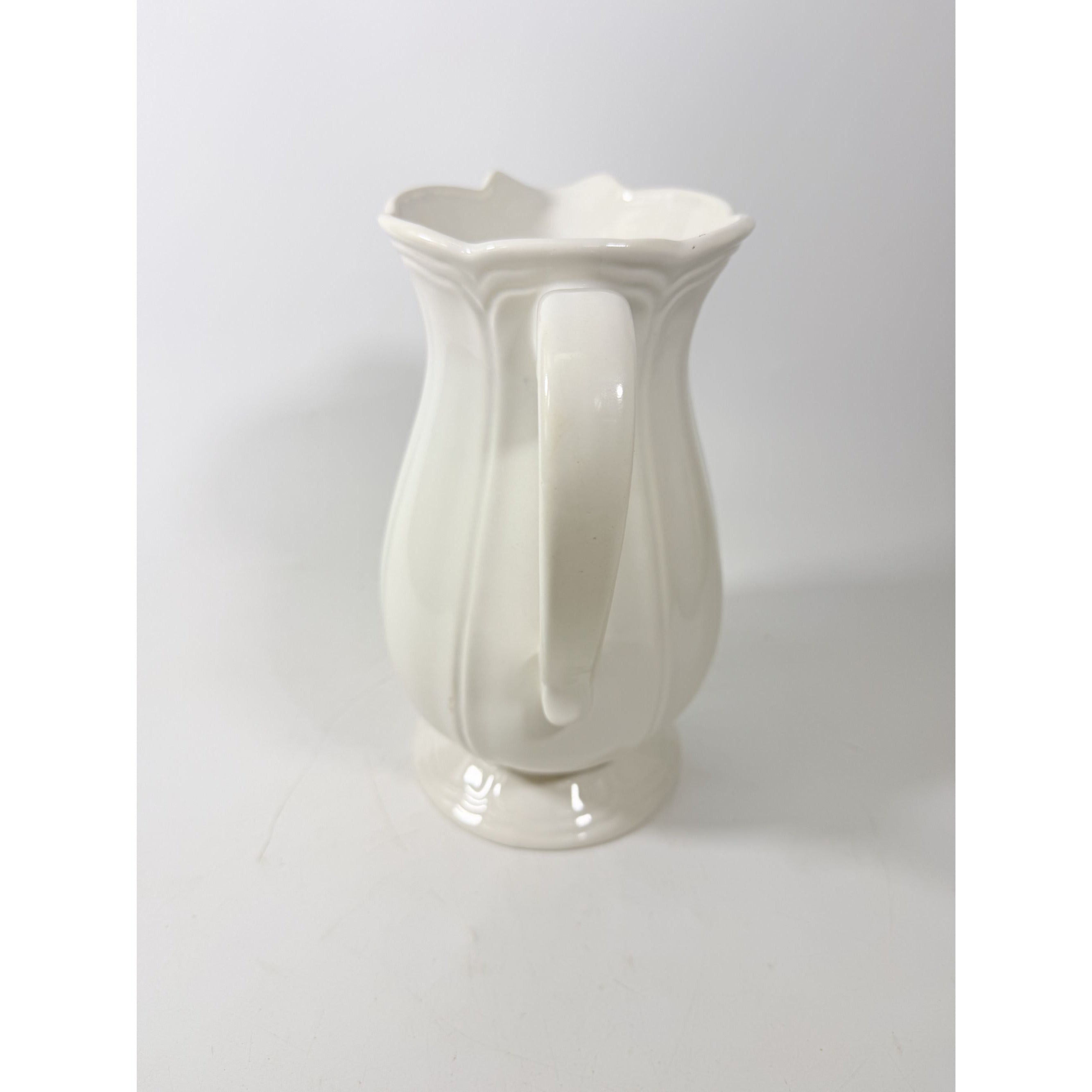 Ironstone Pitcher Scalloped Edge Federalist USA Sears Centerpiece Table Decor Relacement Vase Vintage Setting Farmhouse Cottage Granny Core